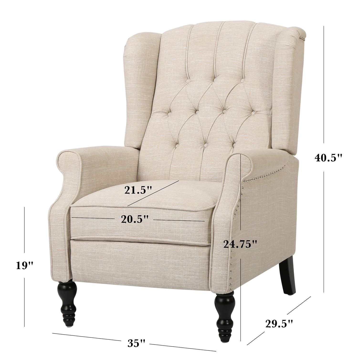 Walter Light Beige Fabric Recliner Club Chair - Christopher Knight Home: Elegant Tufted Wingback, Nailhead Trim, Polyester Upholstery