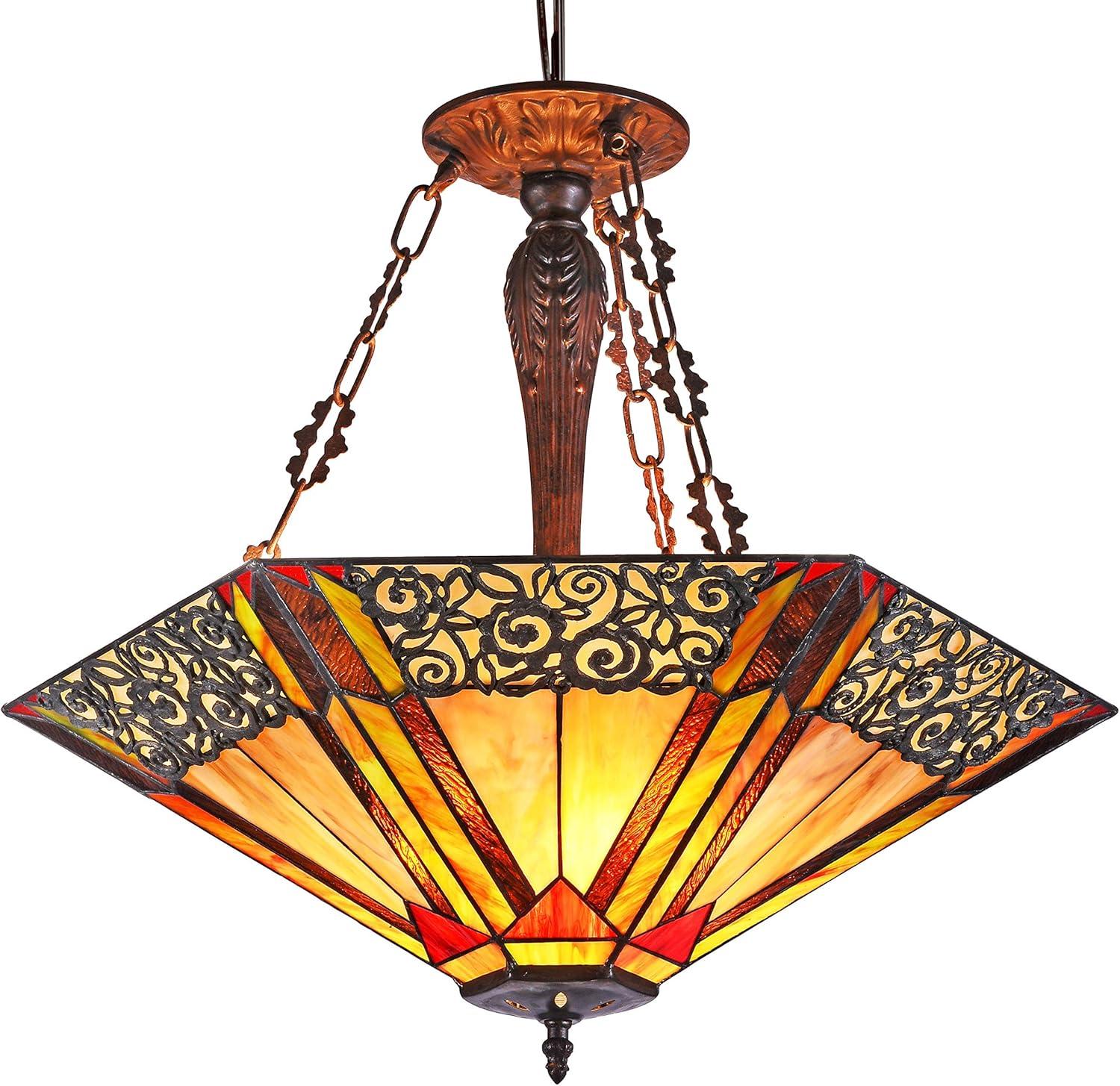 Evelyn 24" Bronze and Glass Tiffany-Style Ceiling Pendant