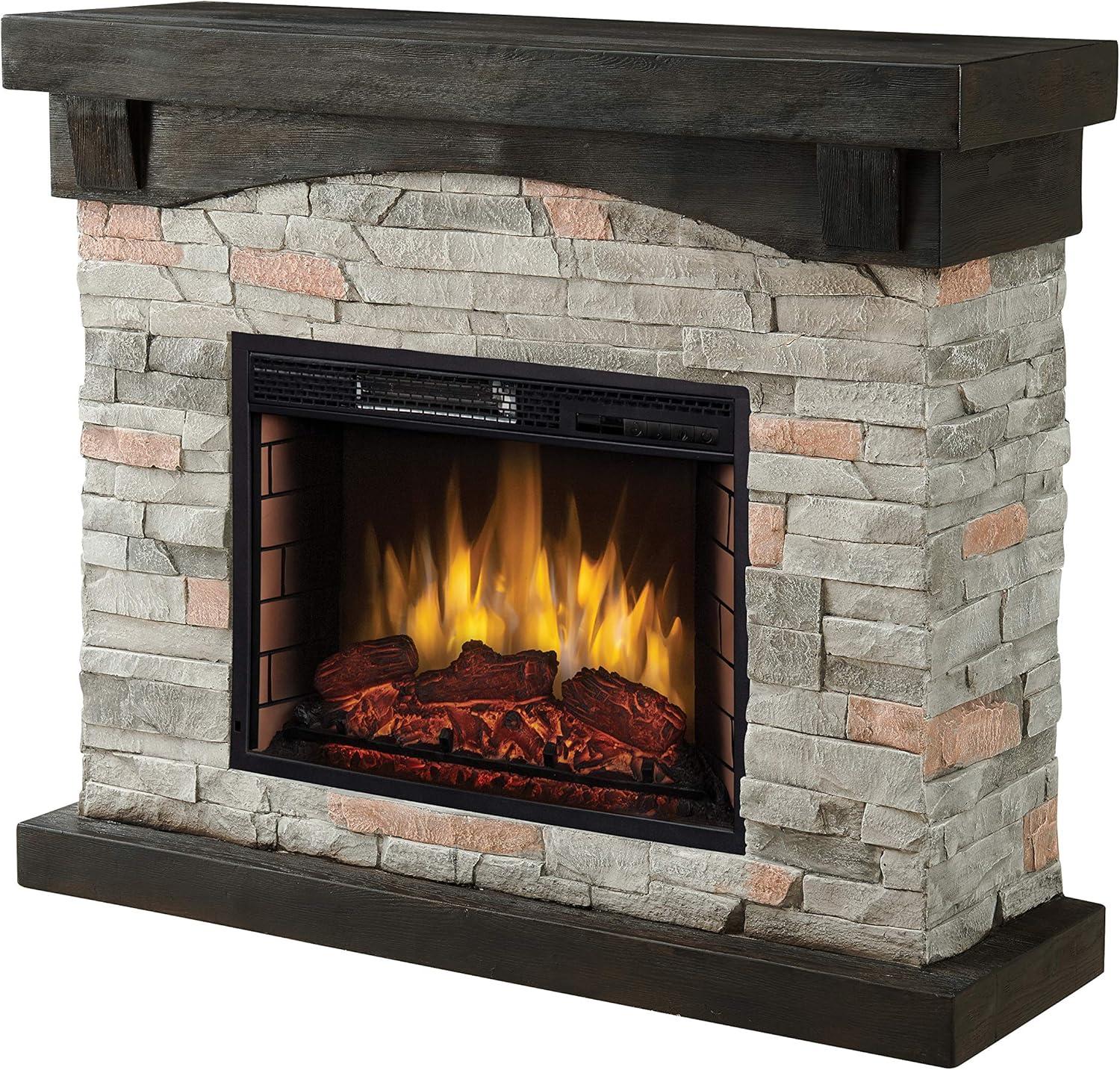 Muskoka 42-in Sable Mills Electric Fireplace Grey Faux Stone Mantel Free Standing