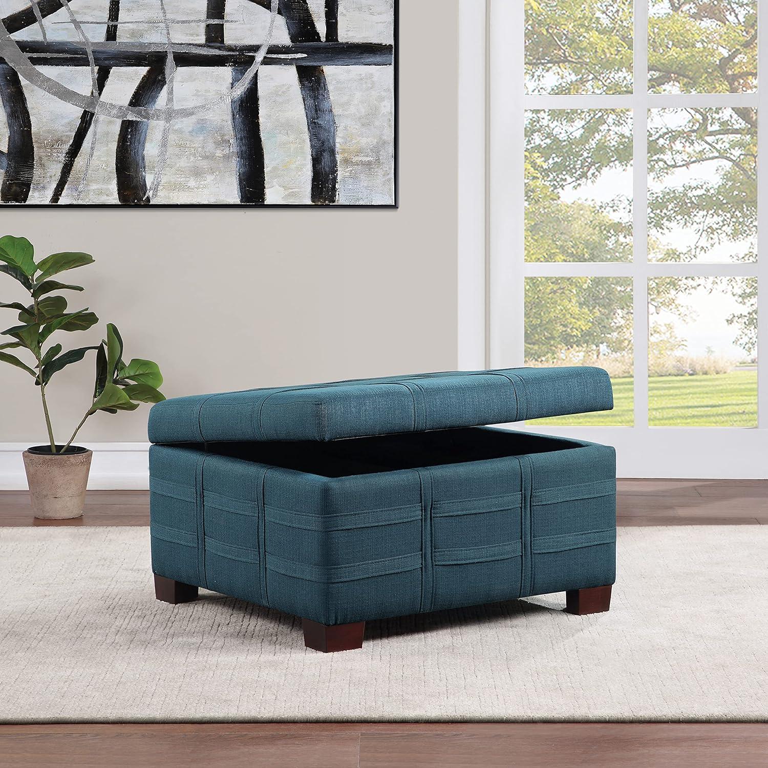 Detour Strap Square Storage Ottoman in Crimson Red Faux Leather