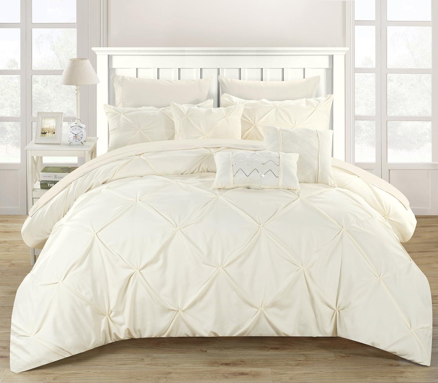 Alvatore Pinch Pleated Bed in a Bag Comforter Set