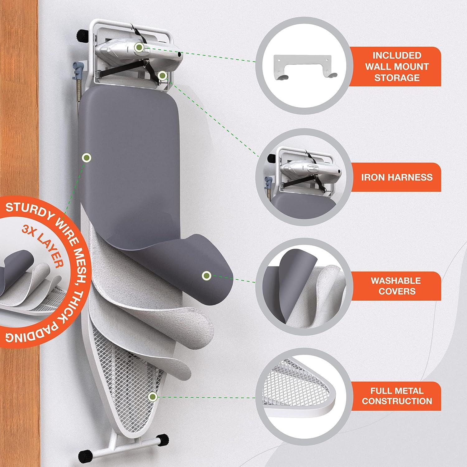 Xabitat Deluxe Ironing Board with Wall Mount Storage, Safety Iron Rest -Grey