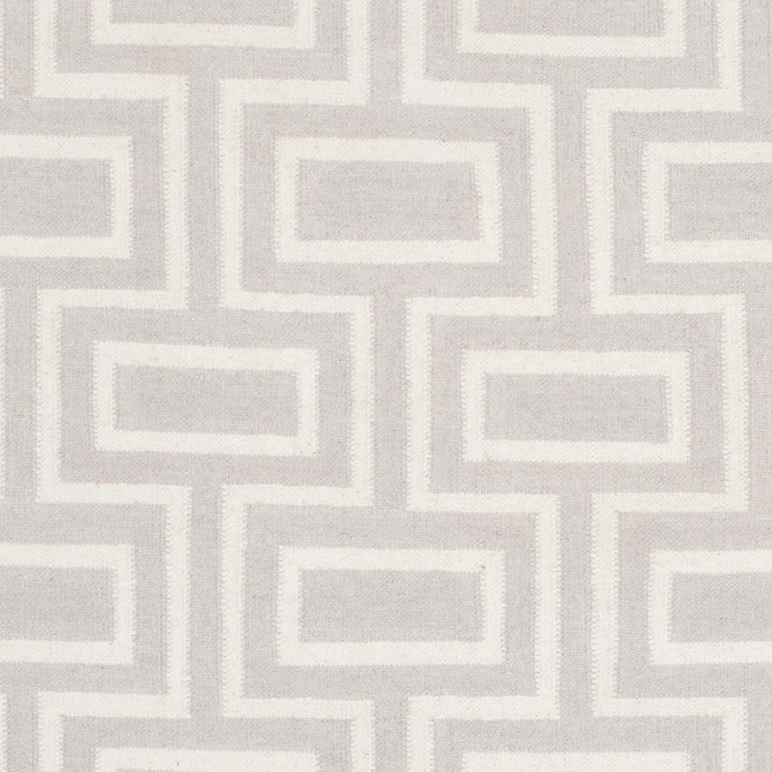 Grey and Ivory Geometric Wool Flatweave Area Rug, 8' x 10'