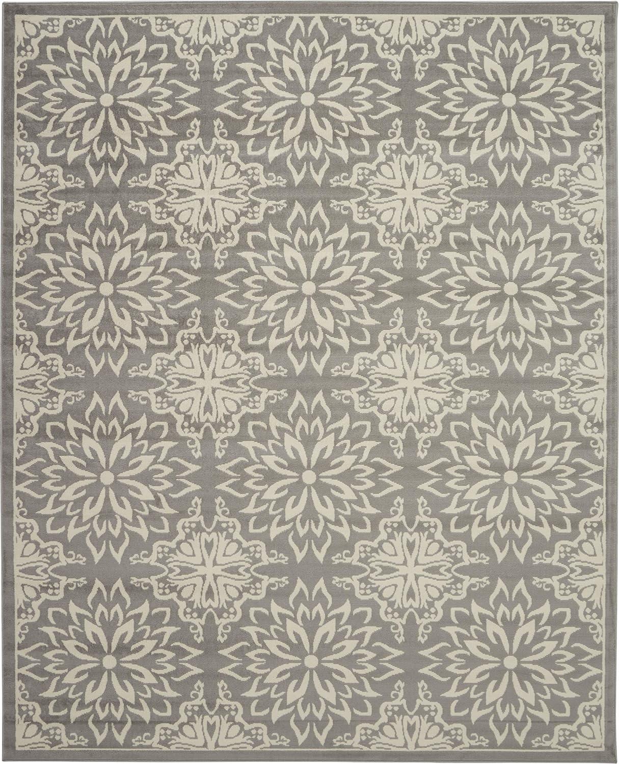 Nourison Jubilant Geometric Floral Ivory/Grey 7' x 10' Area Rug, (7' x 10')