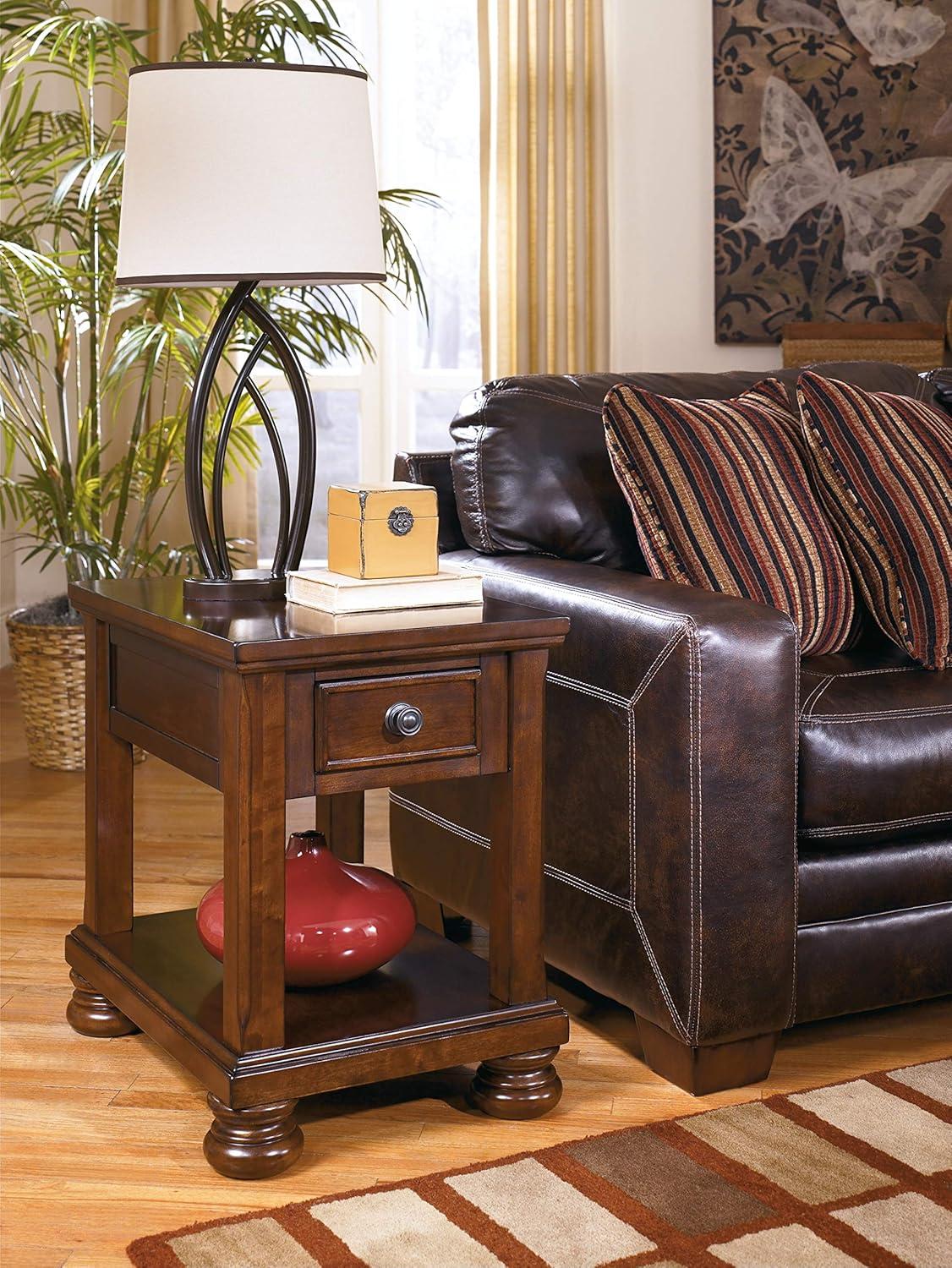 Dark Brown Rectangular Wood End Table with Storage