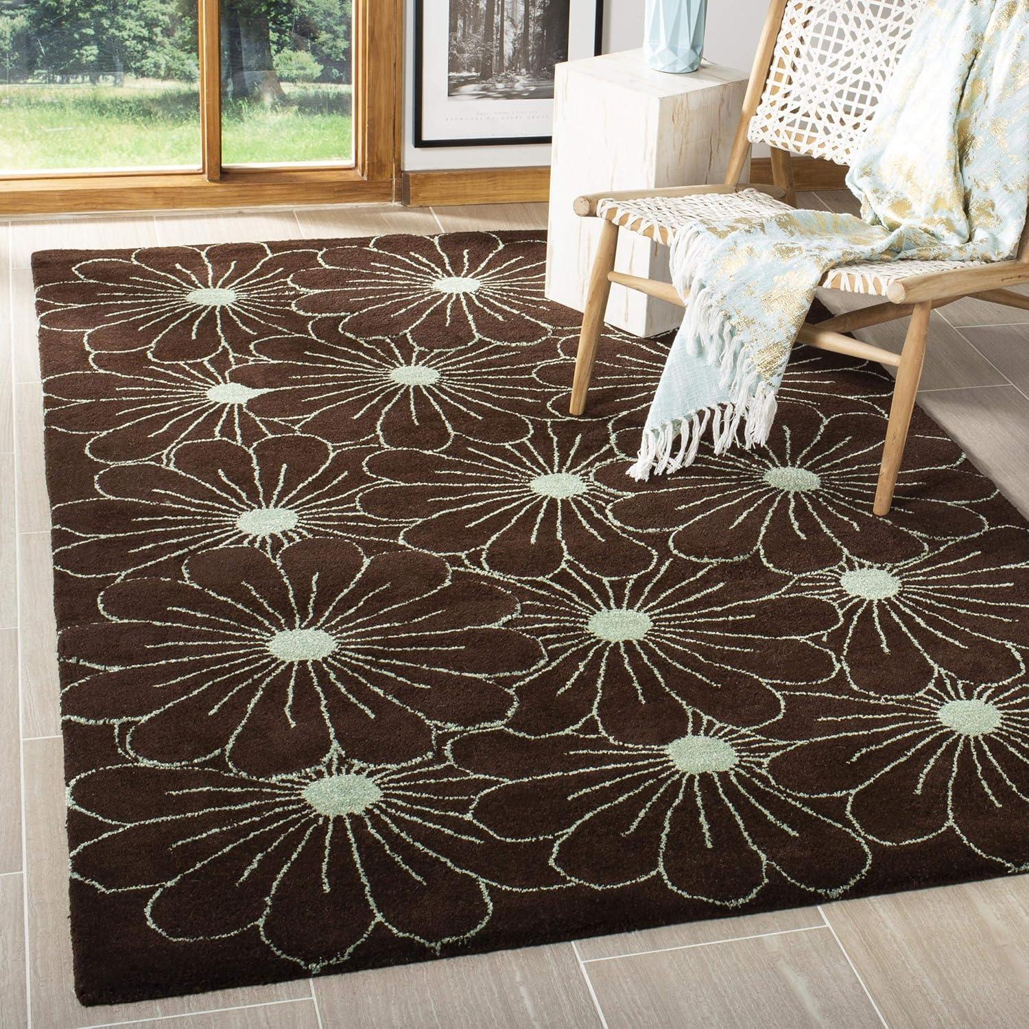SAFAVIEH Soho Megan Floral Wool Area Rug, Brown/Teal, 7'6" x 9'6"