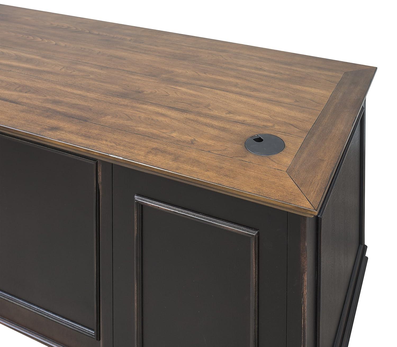 Hartford Executive Home Office Desk with Hutch, Black and Brown