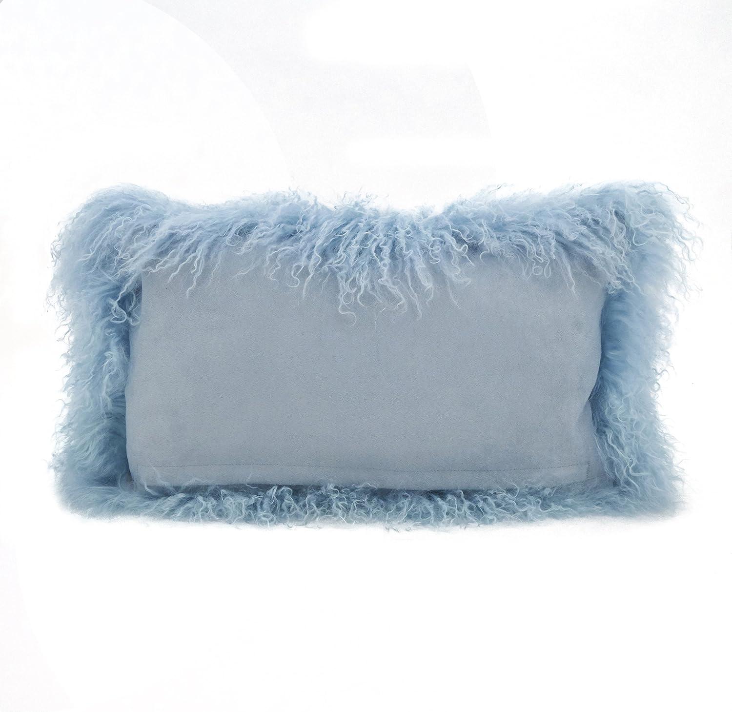 SARO 3564.IE1220B 12 x 20 in. Wool Mongolian Lamb Fur Throw Pillow - Ice Blue