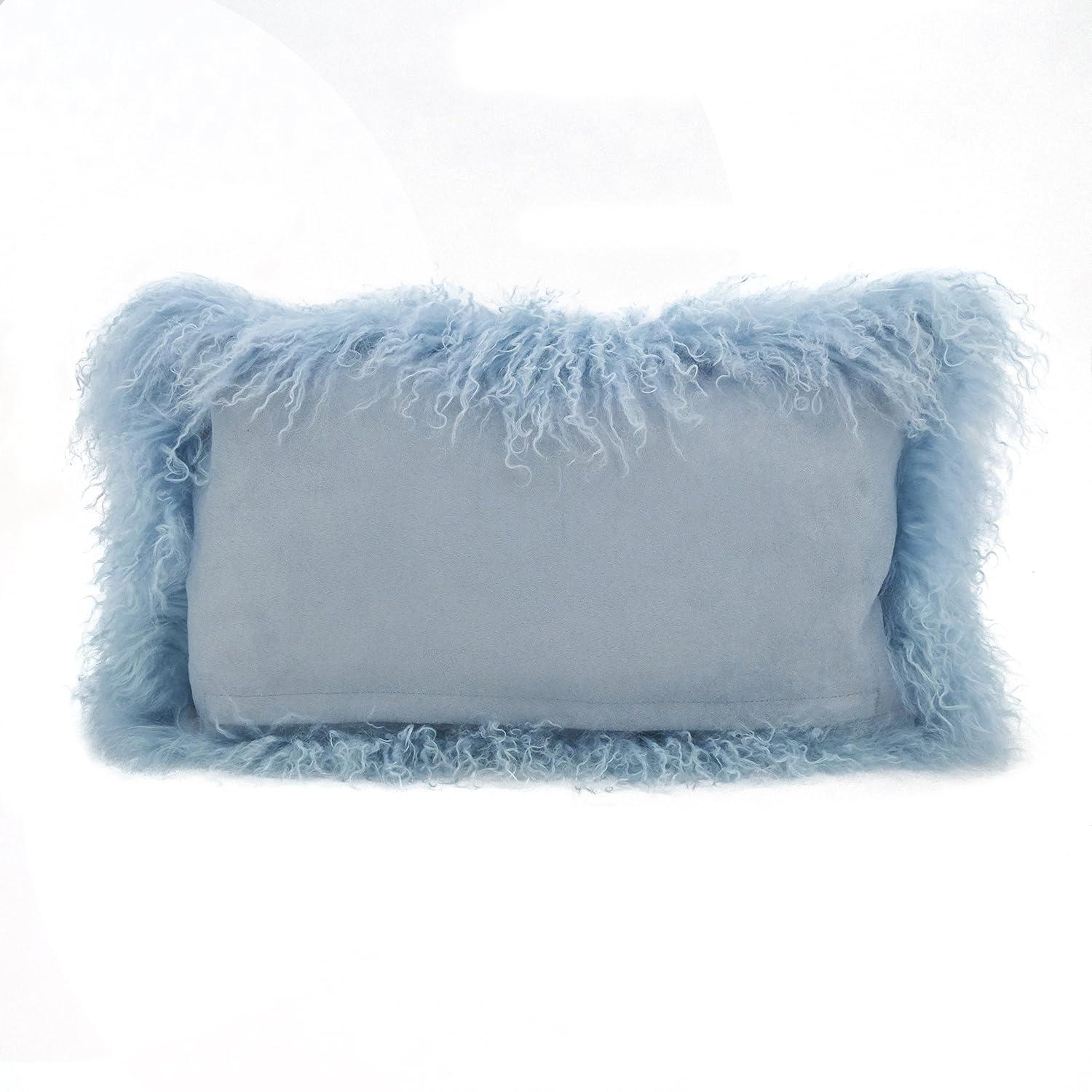 SARO  12 x 20 in. Wool Mongolian Lamb Fur Throw Pillow - Ice Blue