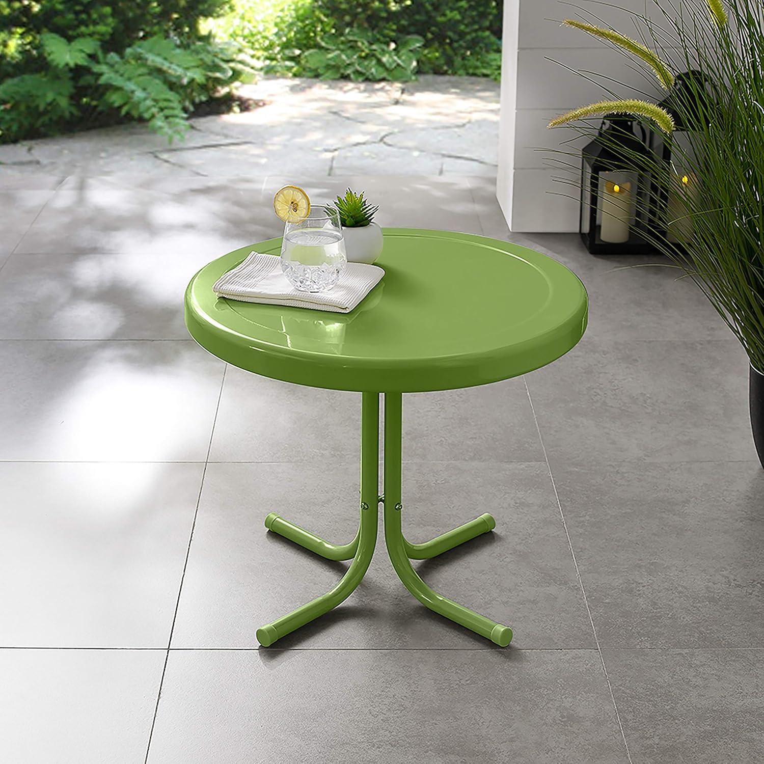 Crosley Retro Metal Patio Side Table Pastel Green Satin: Vintage Style, Round, Weather-Resistant