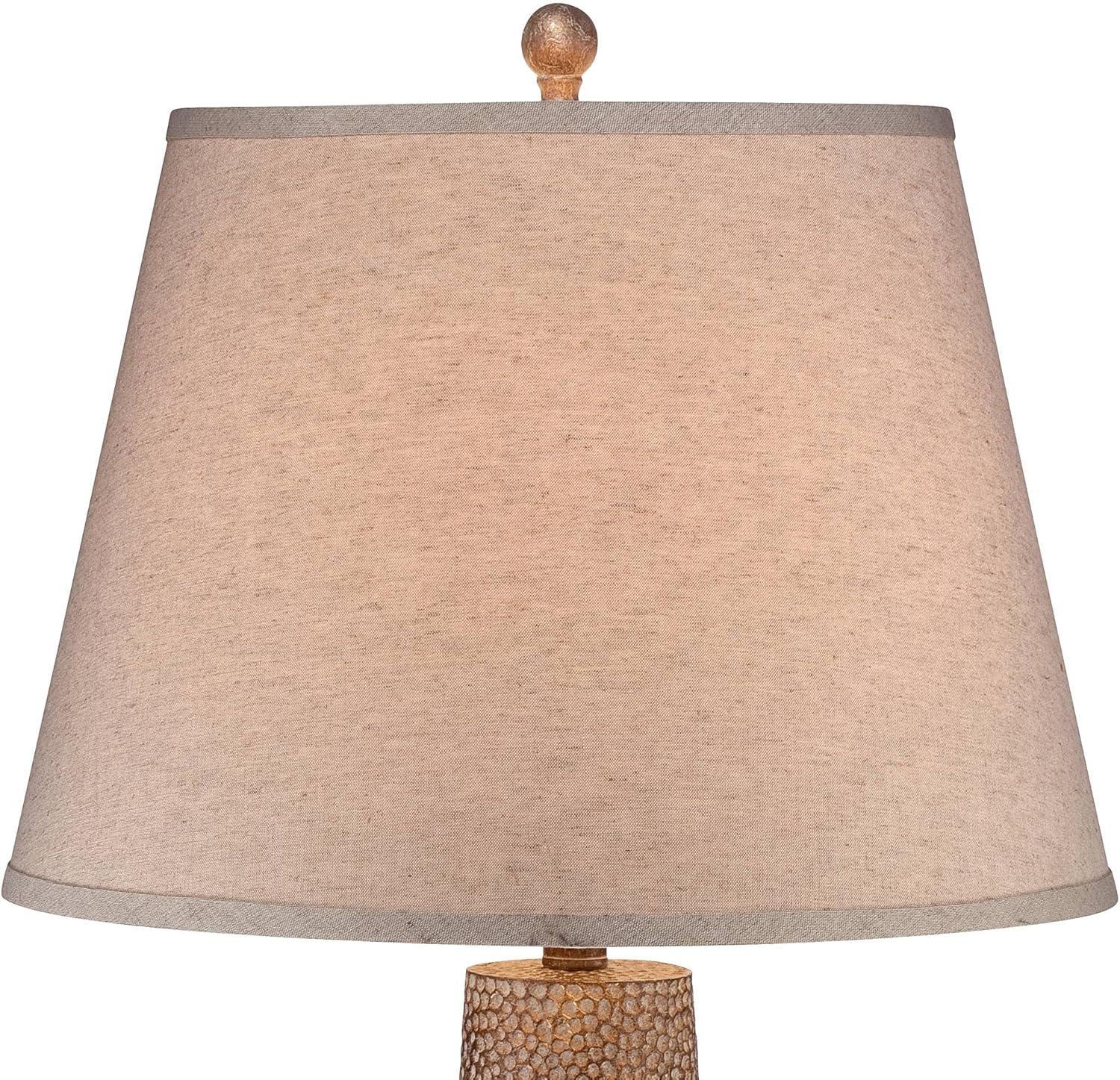 Franklin Iron Works Rustic Farmhouse Table Lamps 29" Tall Set of 2 Brown Leaf Hammered Pot Off White Shade for Bedroom Living Room House Home Bedside