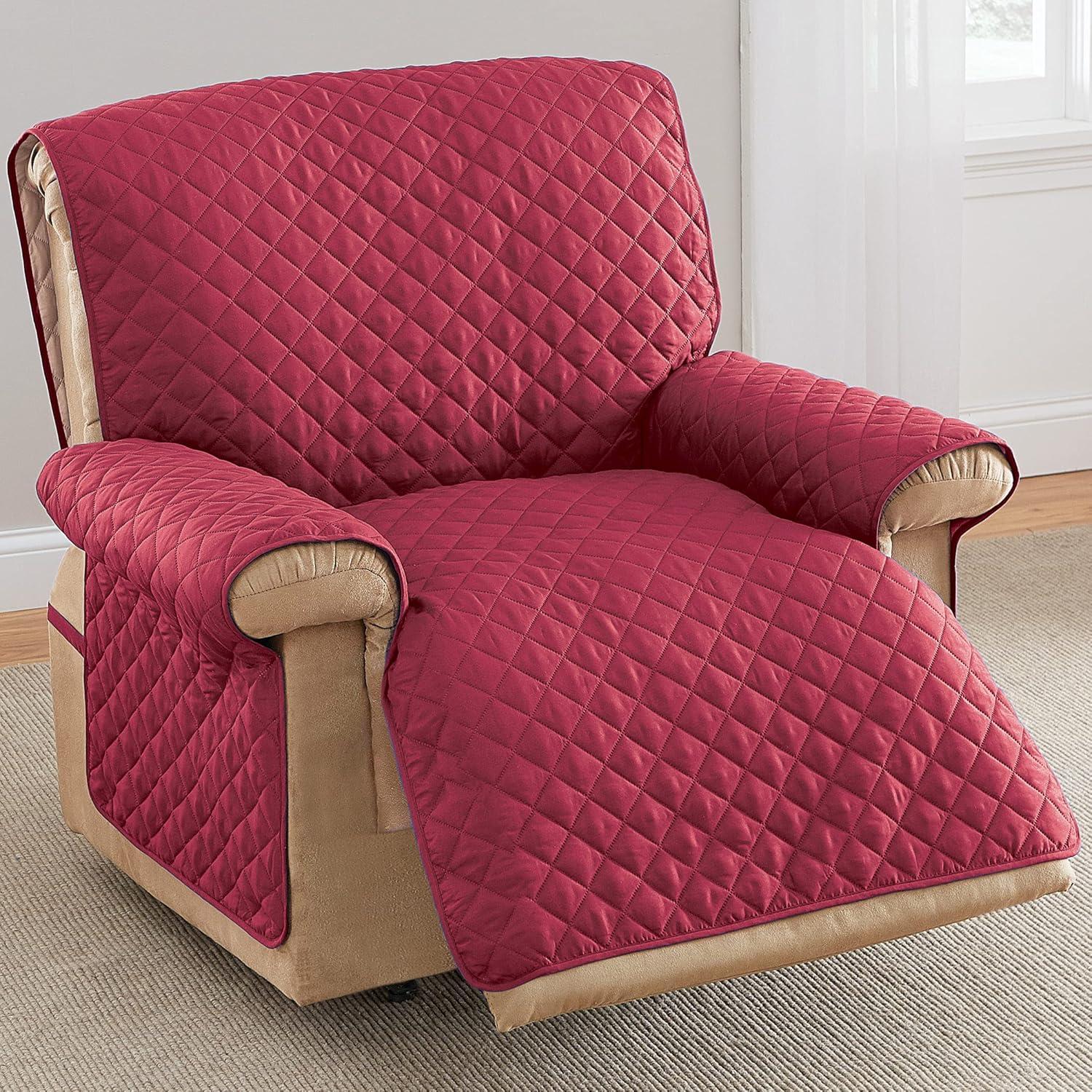 Collections Etc Reversible Quilted Jumbo Recliner Cover, Spill-Resistant with Ties - Covers Seat Bottom, Seat Back and 2 Seat Arms (Jumbo Recliner, Burgundy/Taupe)