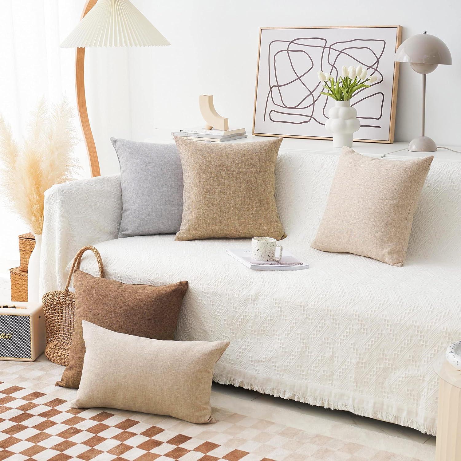 Nmkwnr Linen Square Cushion Covers Pillowcases Decorative Throw Pillow Covers for Sofa Living Room Bed, 18 x 18 inch