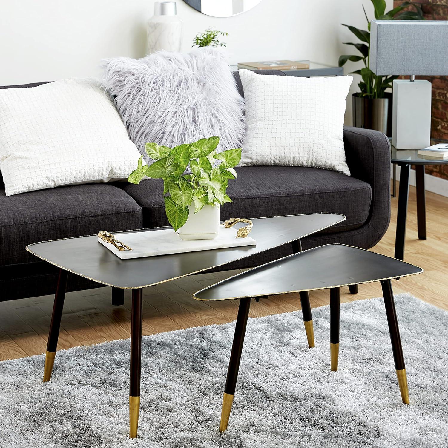 Mid-Century Side Table Black - Olivia & May: Industrial Style, Iron Frame, Metal Top, Indoor Use, 100 lbs Capacity