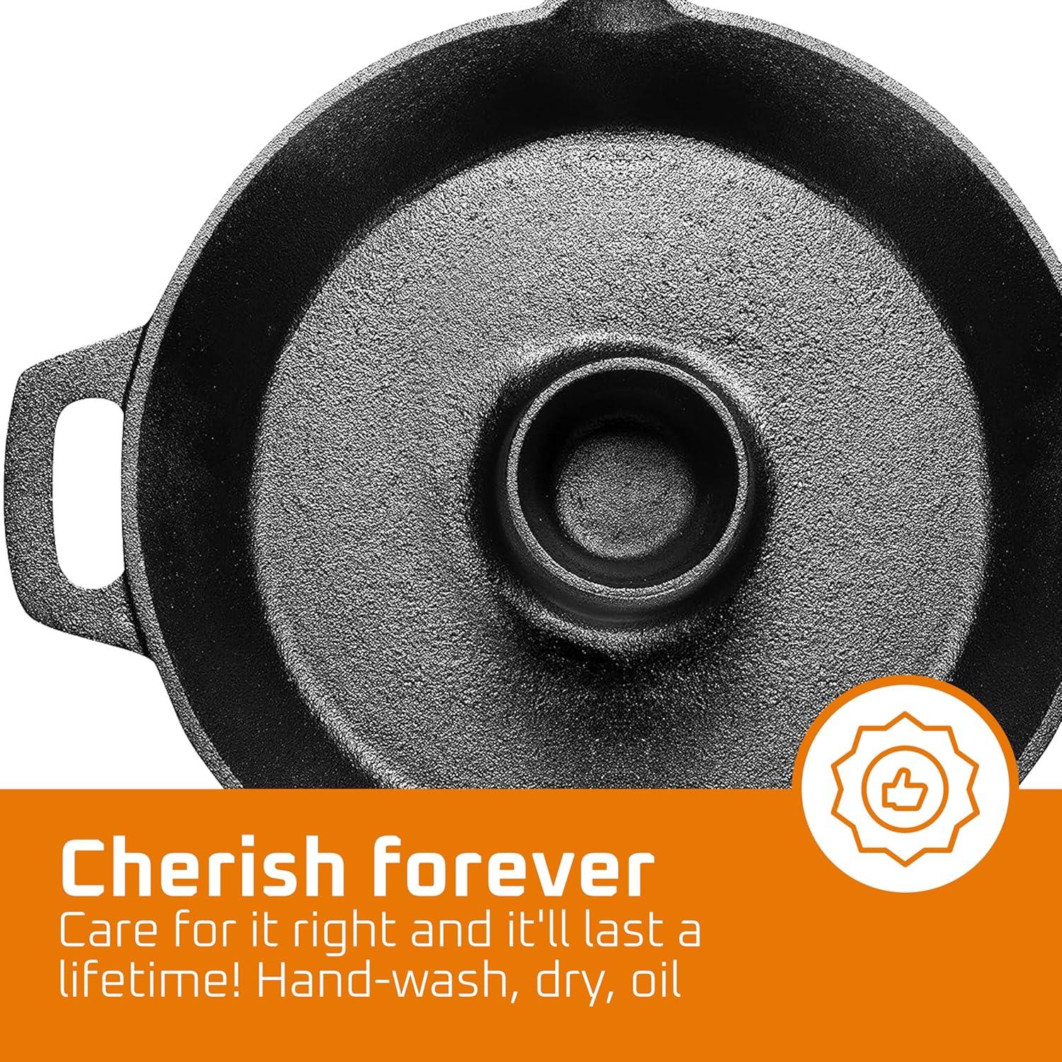 Bruntmor Pre-Seasoned Cast Iron Chicken Roaster Turkey Roasting Pan Use in Oven, Stove