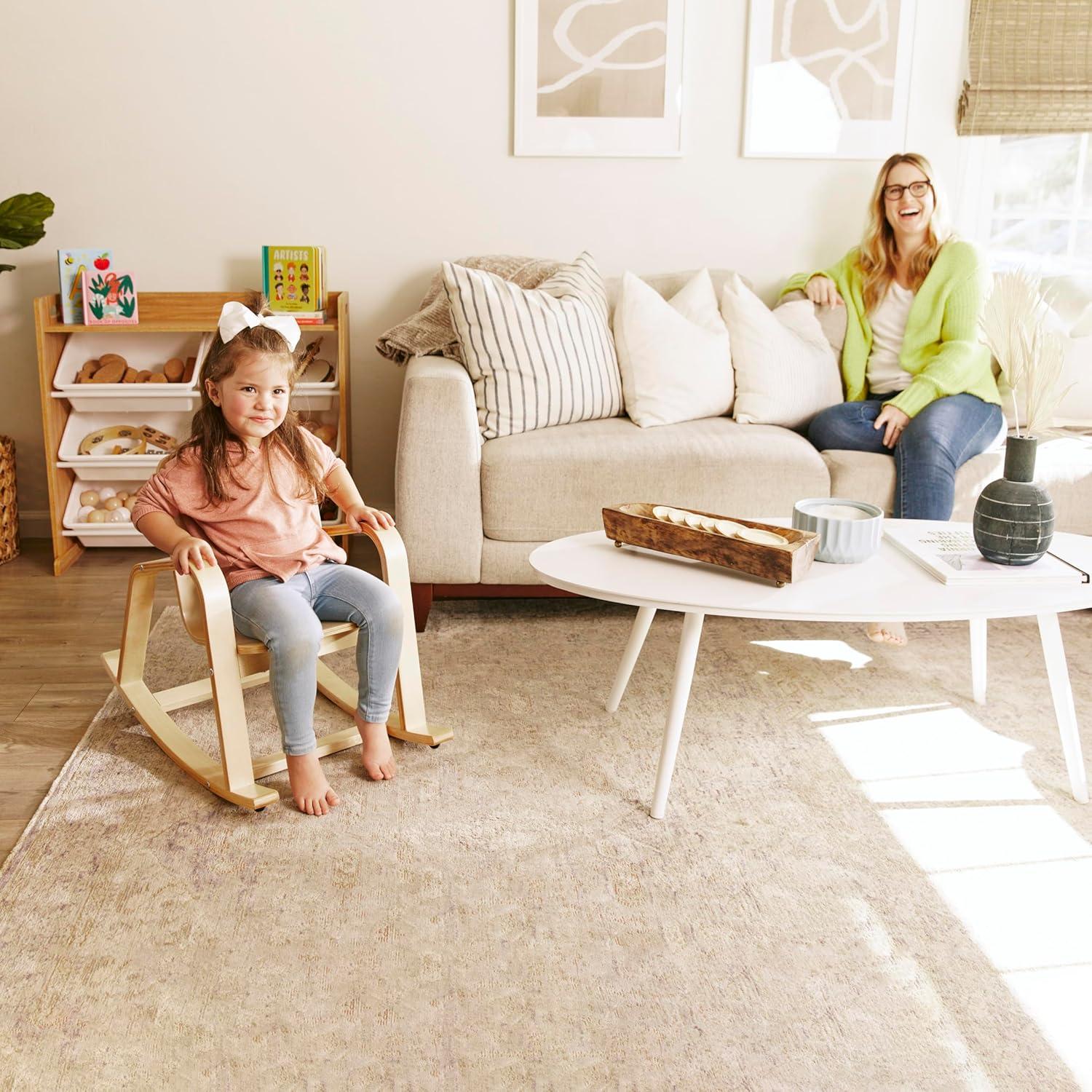 Natural Birch Kids Rocking Chair with Faux Shearling Cushion