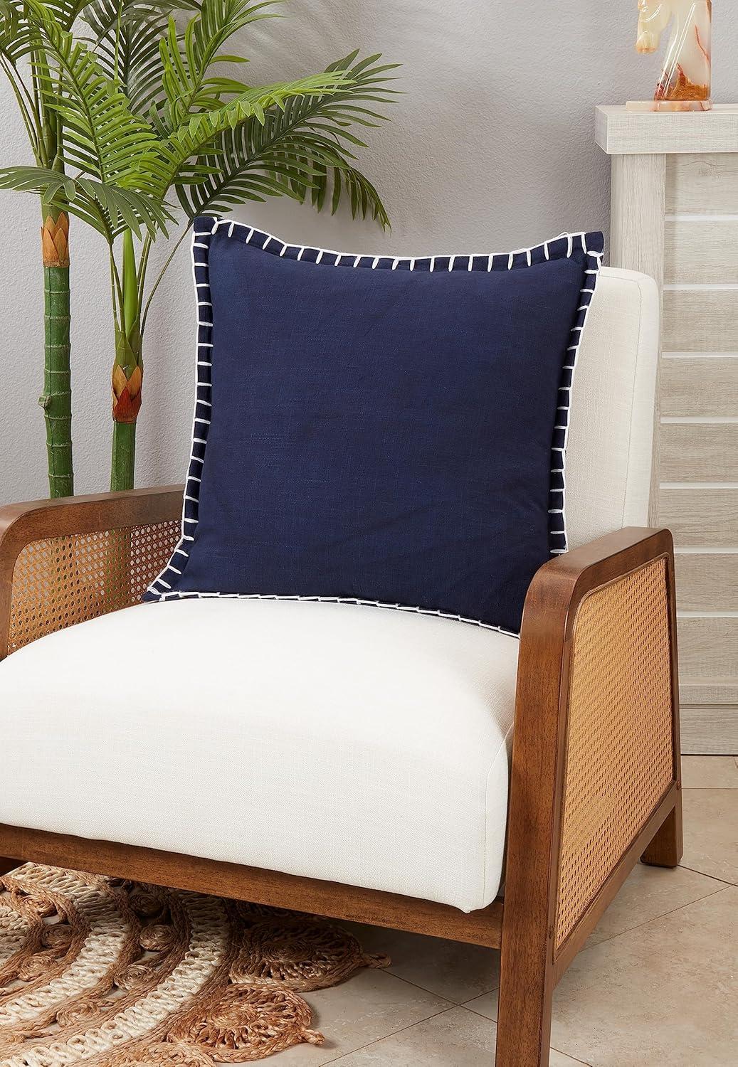 20"x20" Oversize Minimalist Chic Chunky Whip Stitch Down Filled Square Throw Pillow Navy Blue - Saro Lifestyle