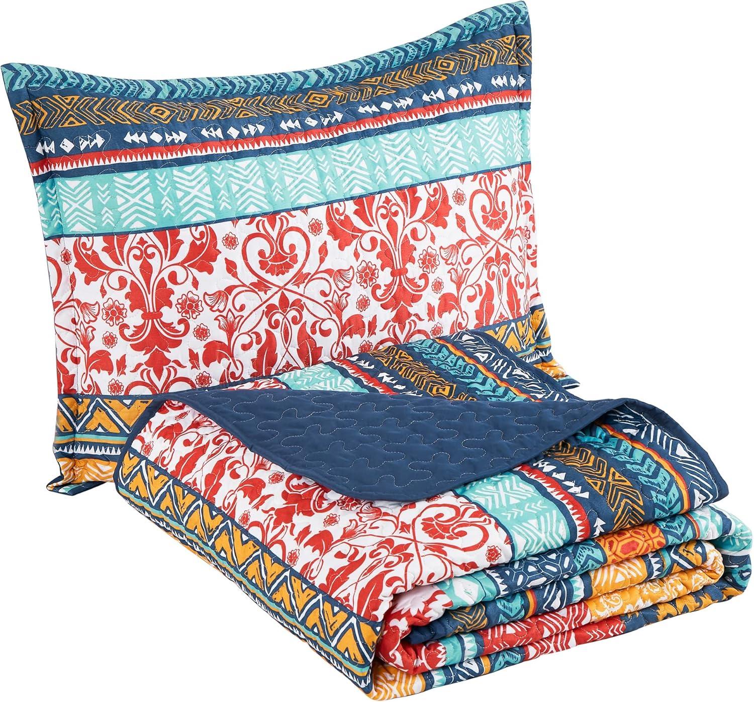 Amara Boho Floral Red/Yellow/White Quilt Set