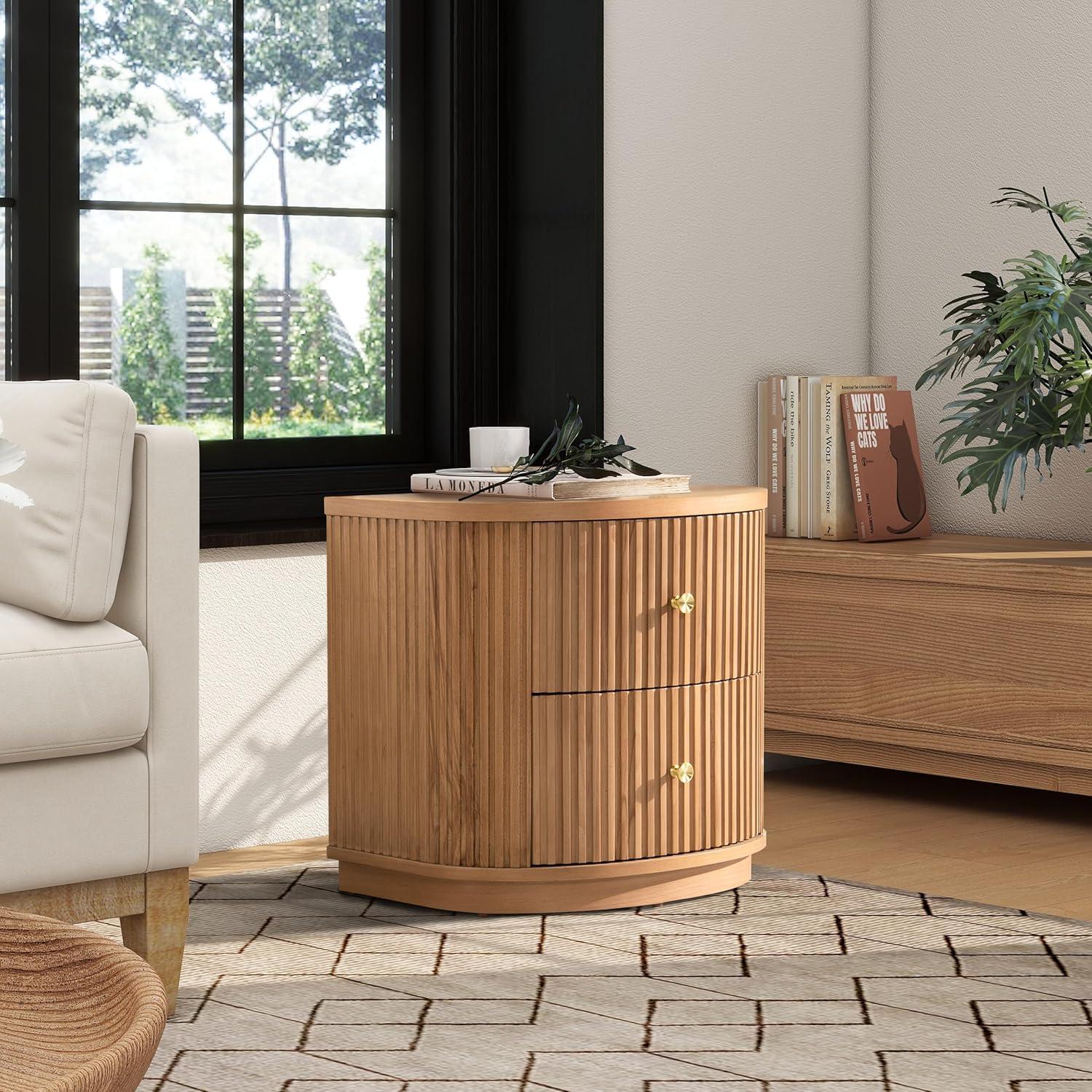 Valentine Natural Brown Beech Wood Half Moon Storage Side Table