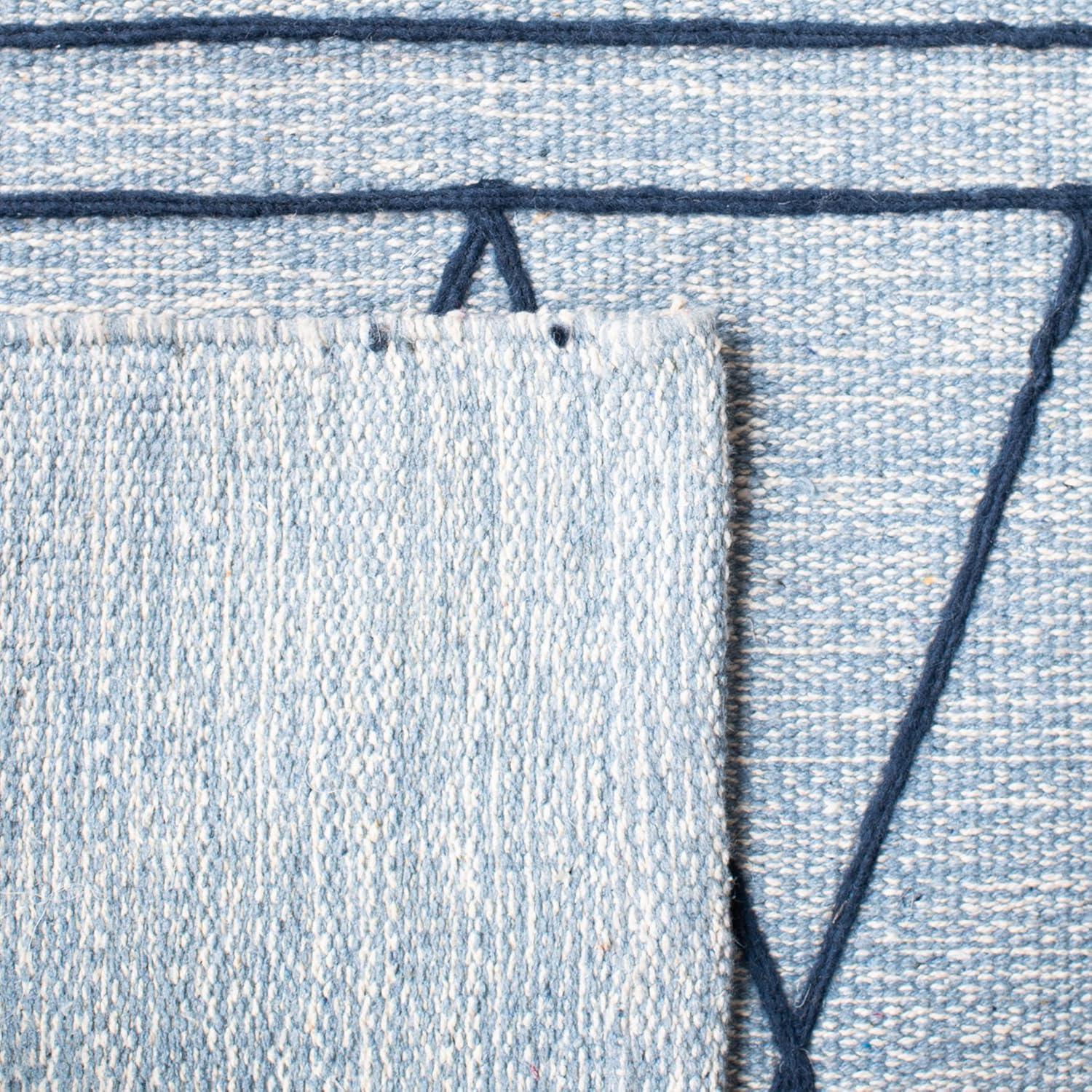 Striped Kilim STK510 Hand Woven Area Rug - Light Blue/Ivory - 7'x7' - Safavieh.