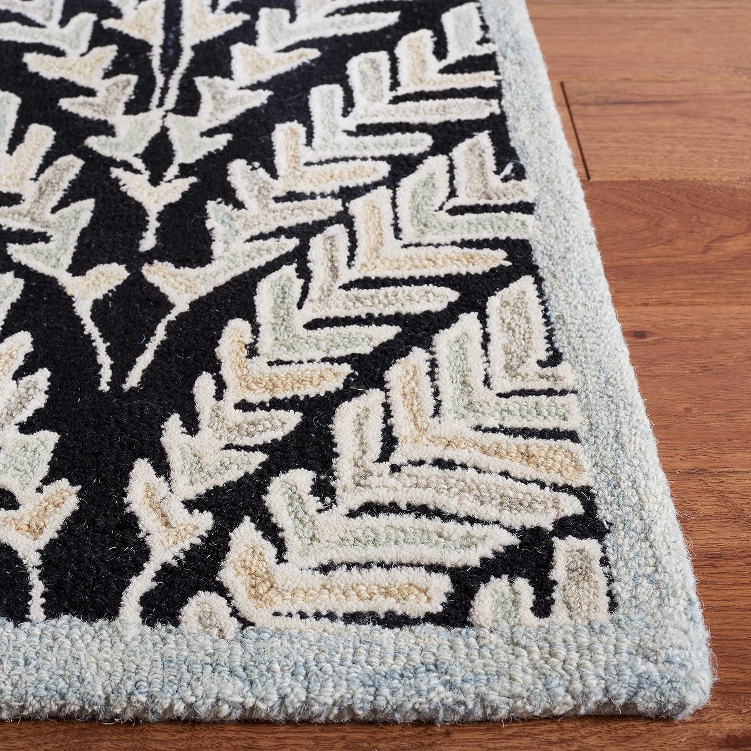 Ivory and Brown 7' Square Hand-Tufted Wool Area Rug