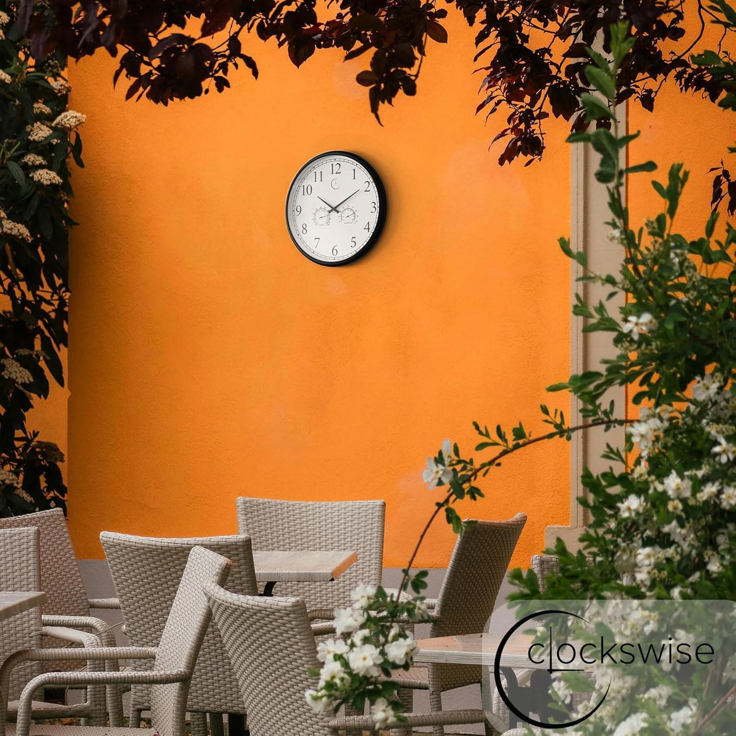 Clockswise 18 Inch Outdoor Wall Clock Thermometer Combo, Waterproof Hygrometer Silent Battery Operated Clocks Timepiece Garden Weather Master Station