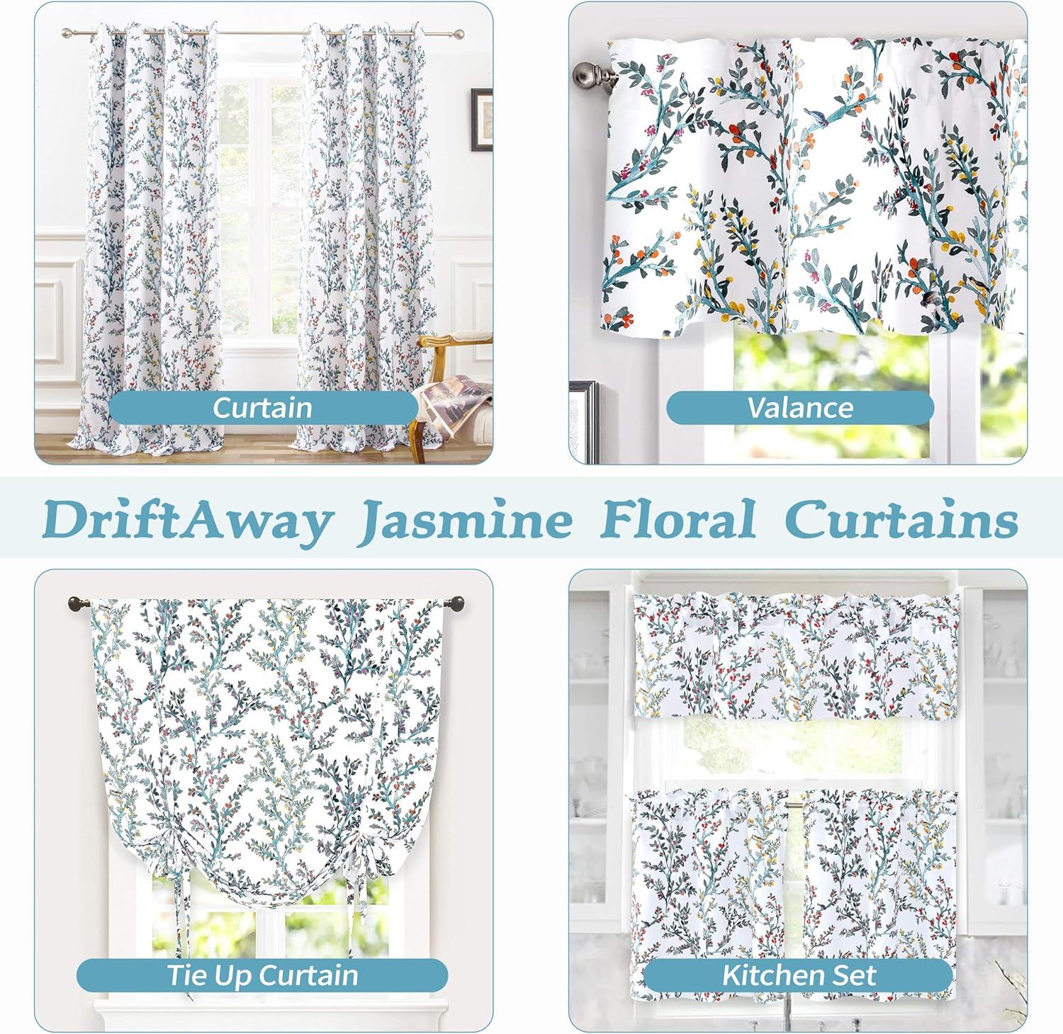 DriftAway Jasmine Watercolor Flower Pattern Window Curtain Valance, Rod Pocket, 52"x18"+2" header (Multi)