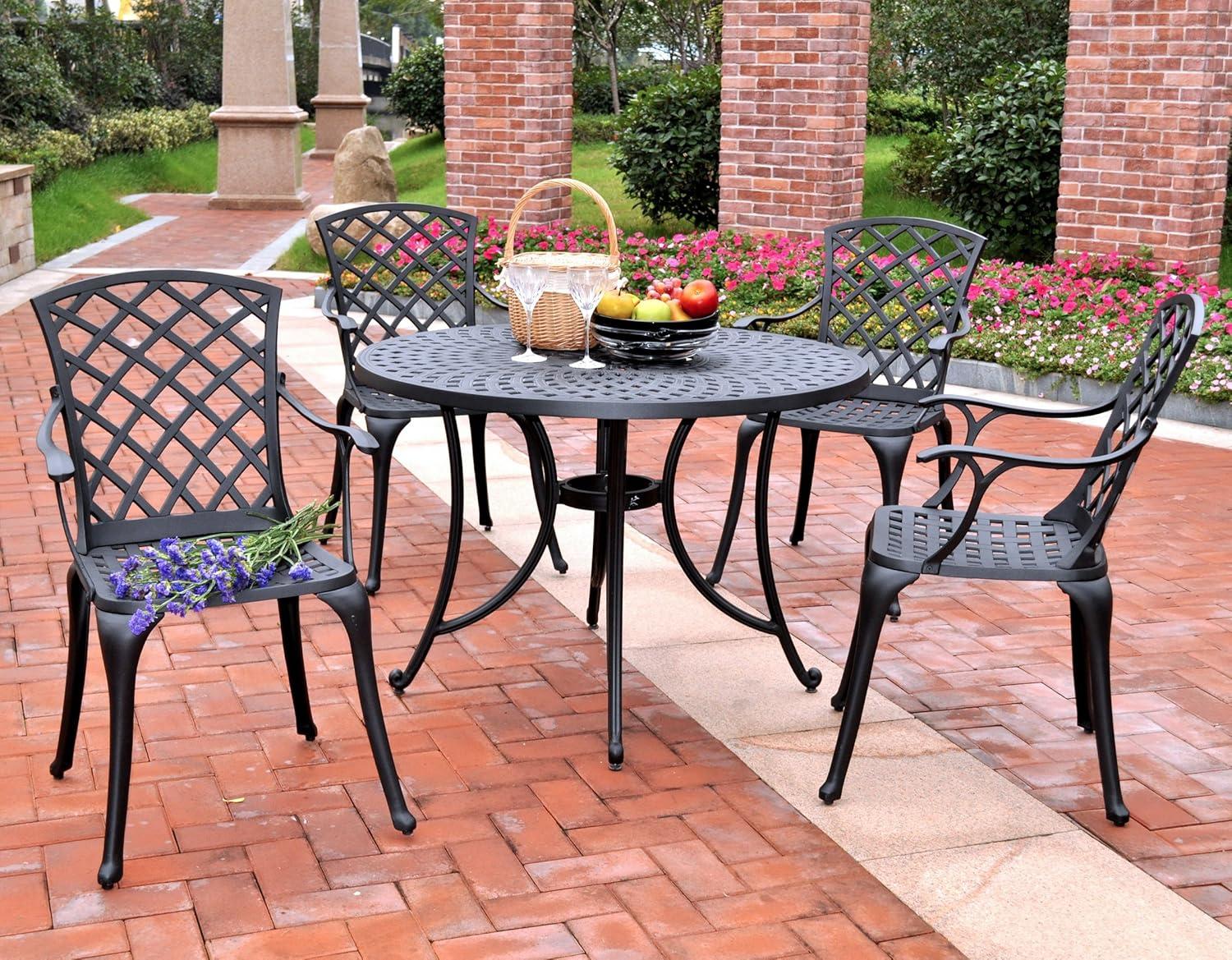 Sedona 46" 5pc Outdoor Dining Set with Highback Chairs - Black - Crosley