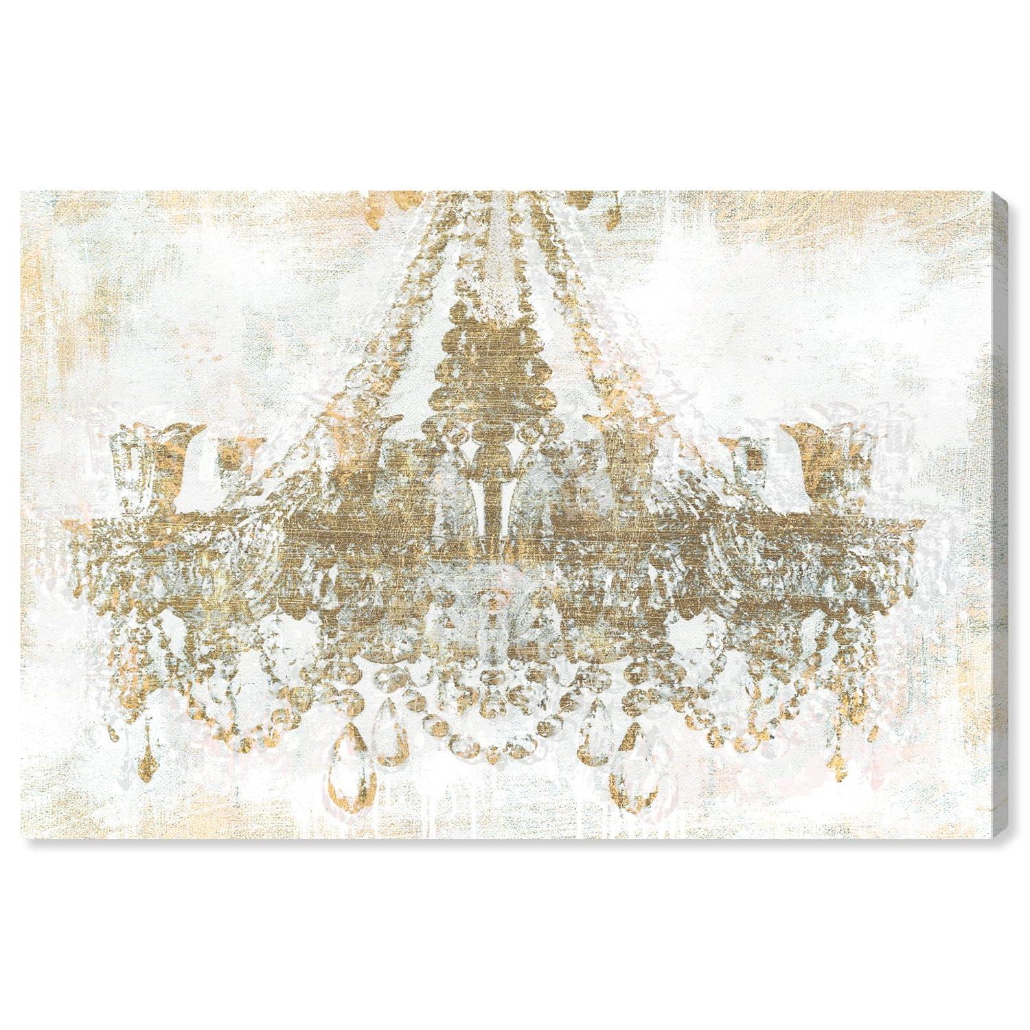 Gold and White Chandelier Canvas Wall Art