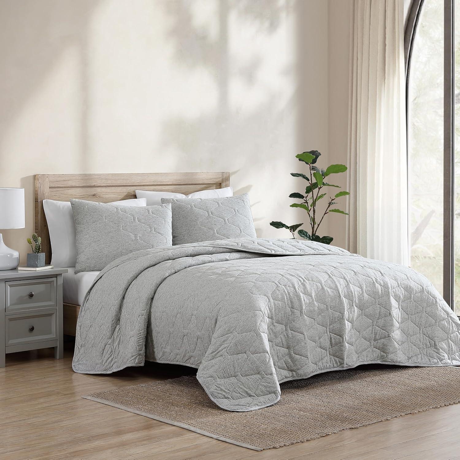 Gray Twin Cotton Blend Jersey Quilt Set