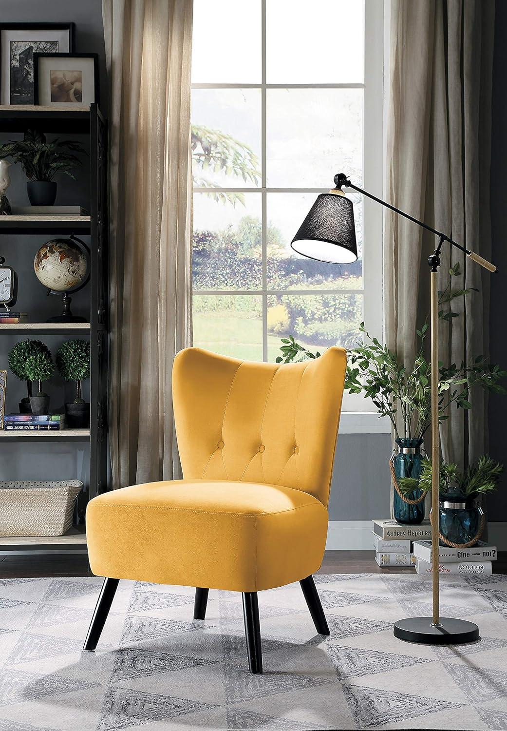 Homelegance Imani Mid Century Modern Velvet Accent Upholstered Chair, Yellow