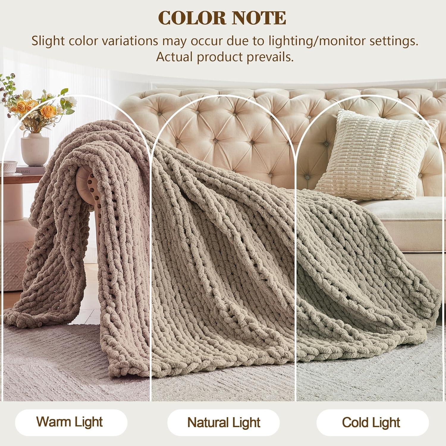 Carriediosa Chunky Knit Throw Blanket Handmade Soft Throws for Couch Sofa Bed, 50" x 60" Taupe