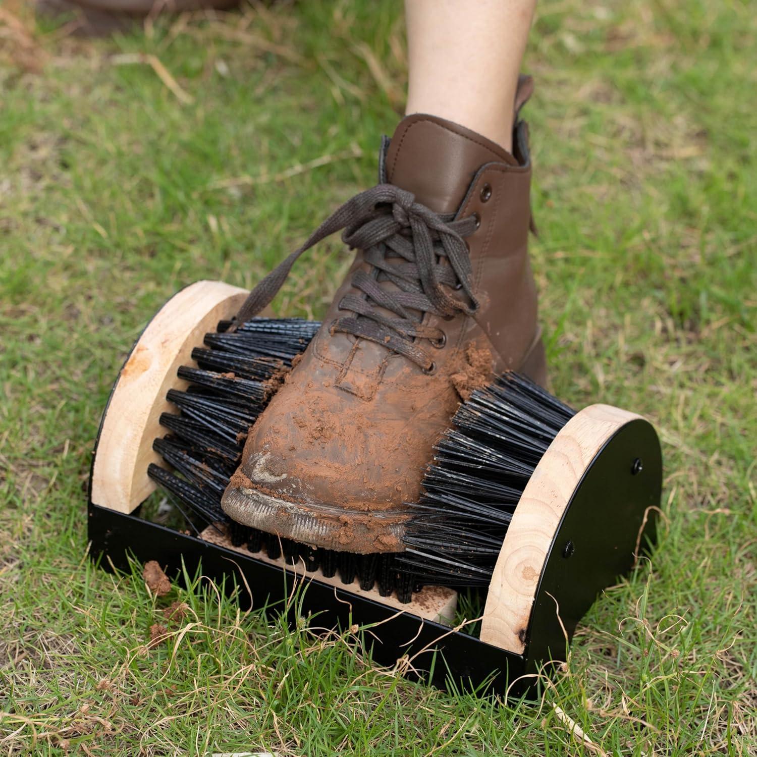 Gardenised Heavy-Duty Metal & Wooden Base Shoe Cleaner & Boot Scraper, Portable or Floor-Mounted Scrubbing Brush, Removes Mud, Snow and Sand, Wooden