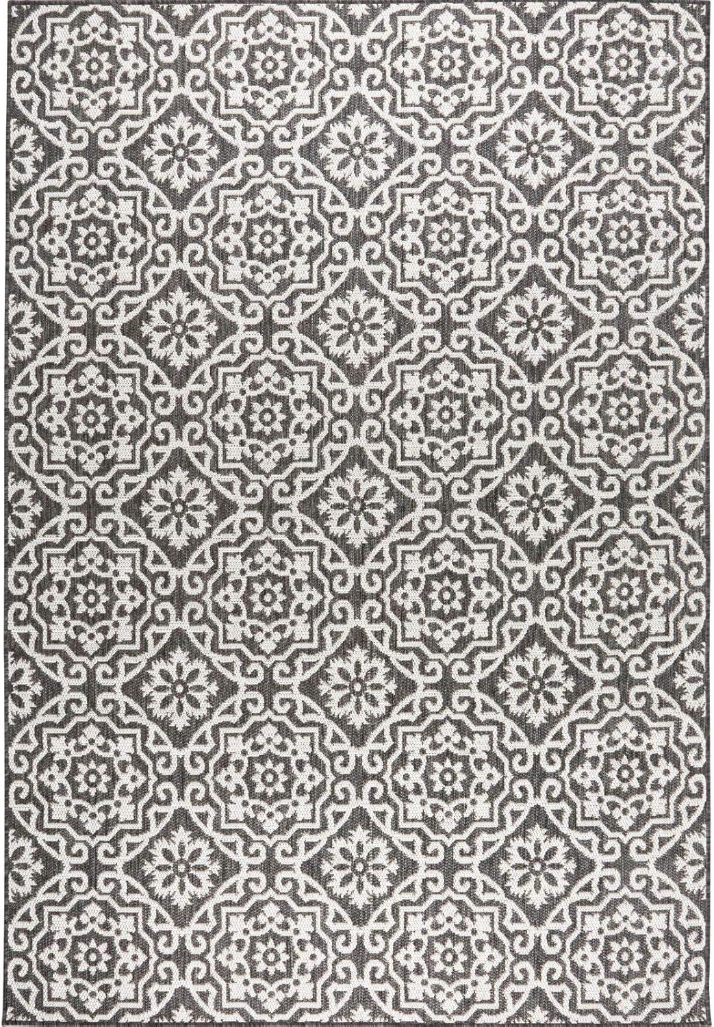 Nicole Miller New York Patio Country Danica Geometric Indoor/Outdoor Area Rug, Black/Grey