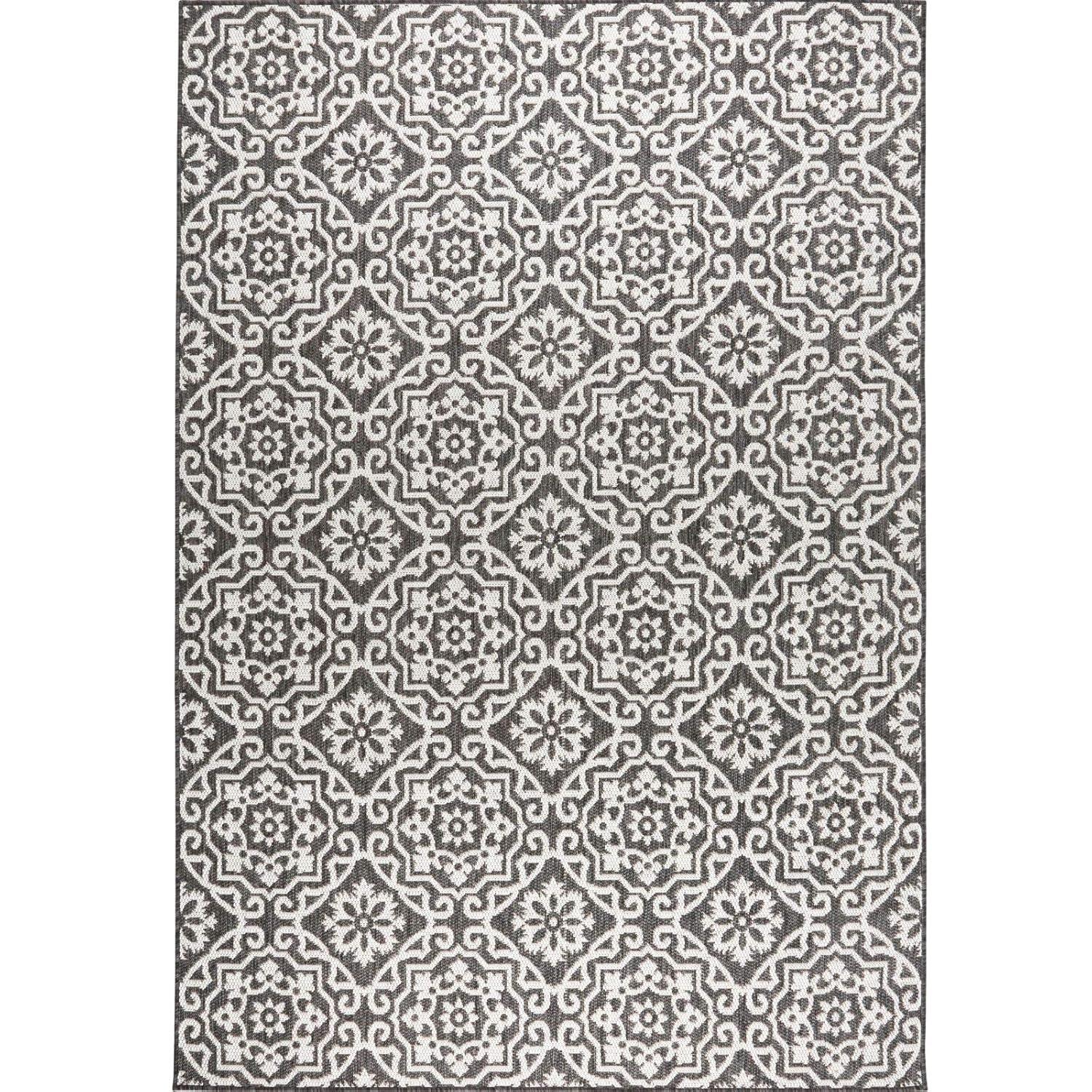 Nicole Miller New York Patio Country Danica Geometric Indoor/Outdoor Area Rug, Black/Grey