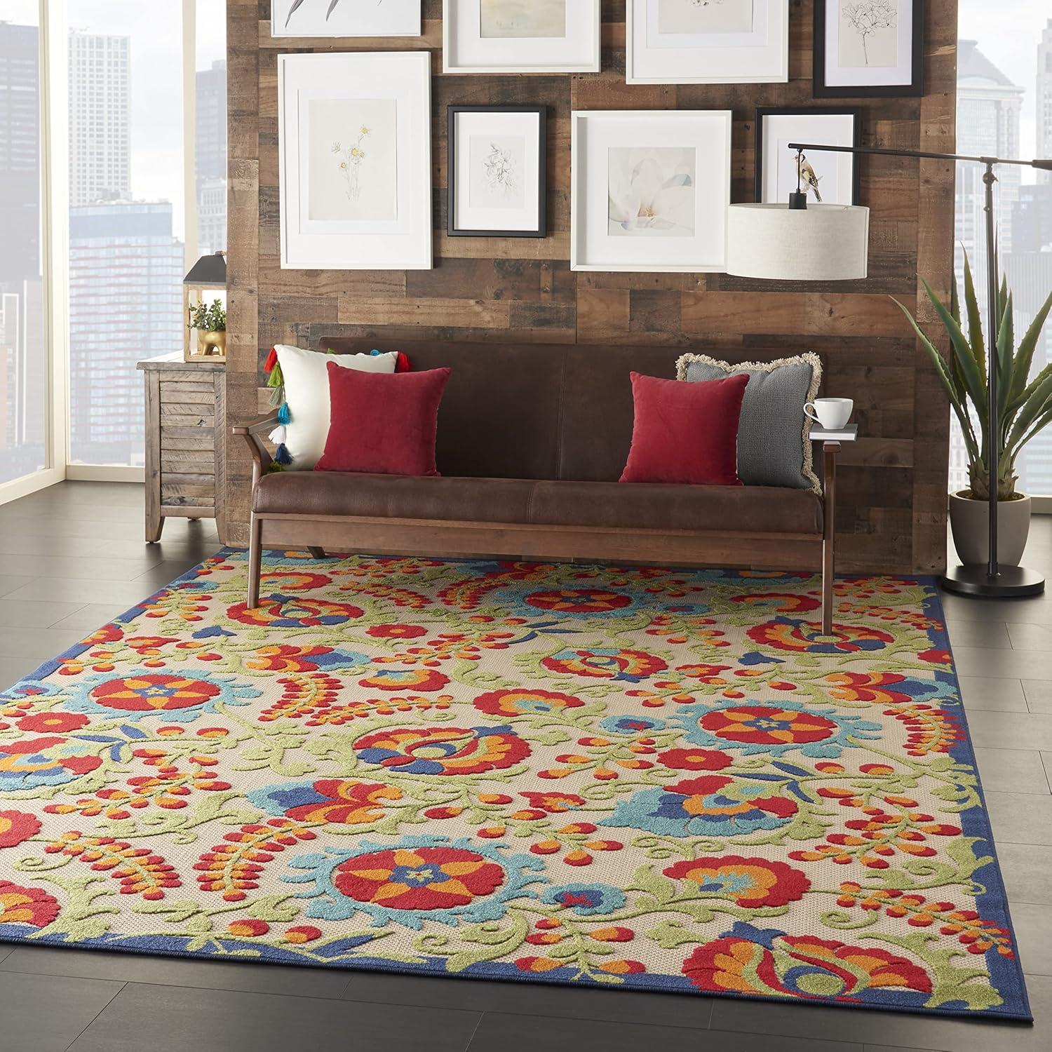 Nourison Aloha Floral Textured Flatweave High-Low Indoor Outdoor Area Rug Multicolor 7'10" x 10'6"