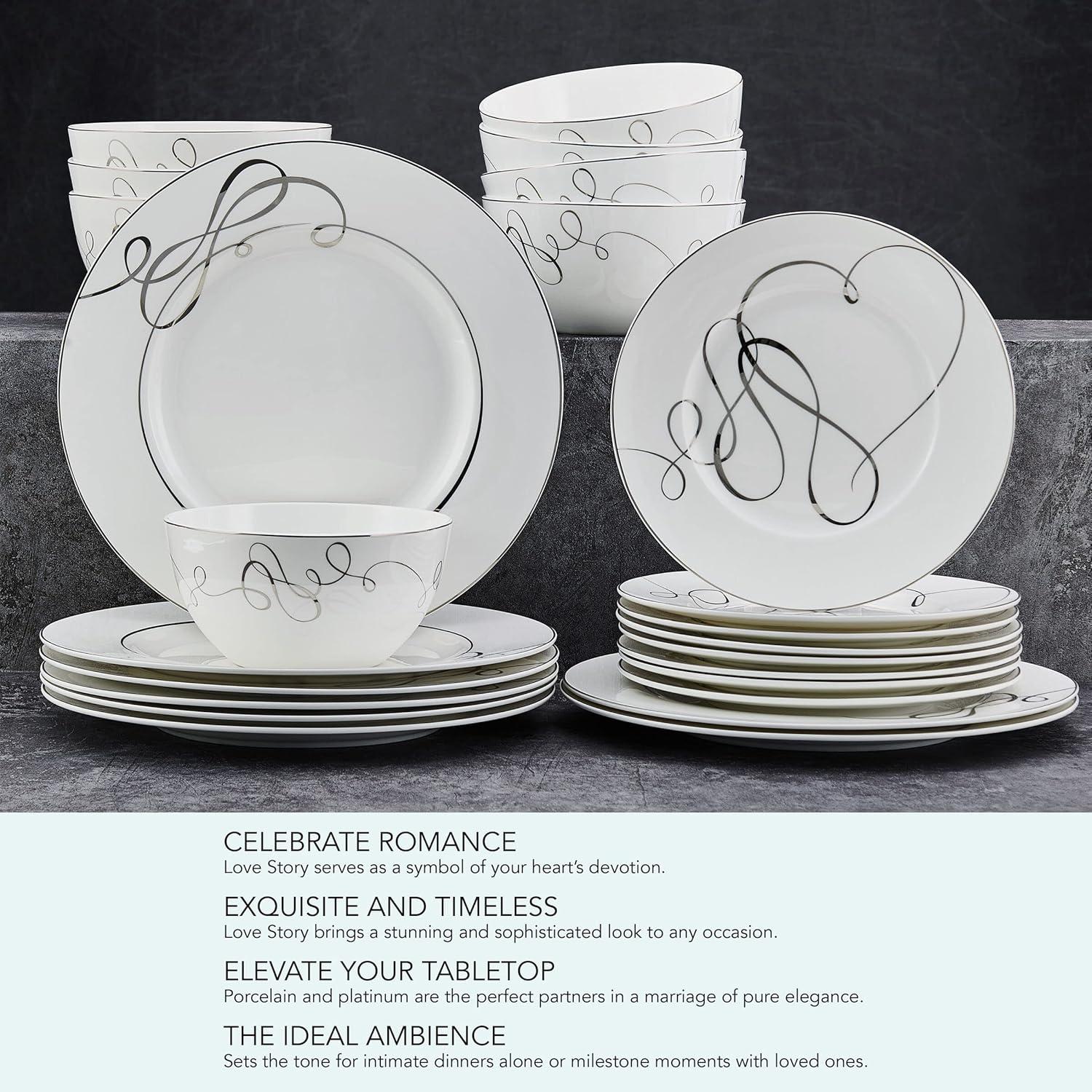 Love Story White Porcelain 24-Piece Dinnerware Set, Service for 8