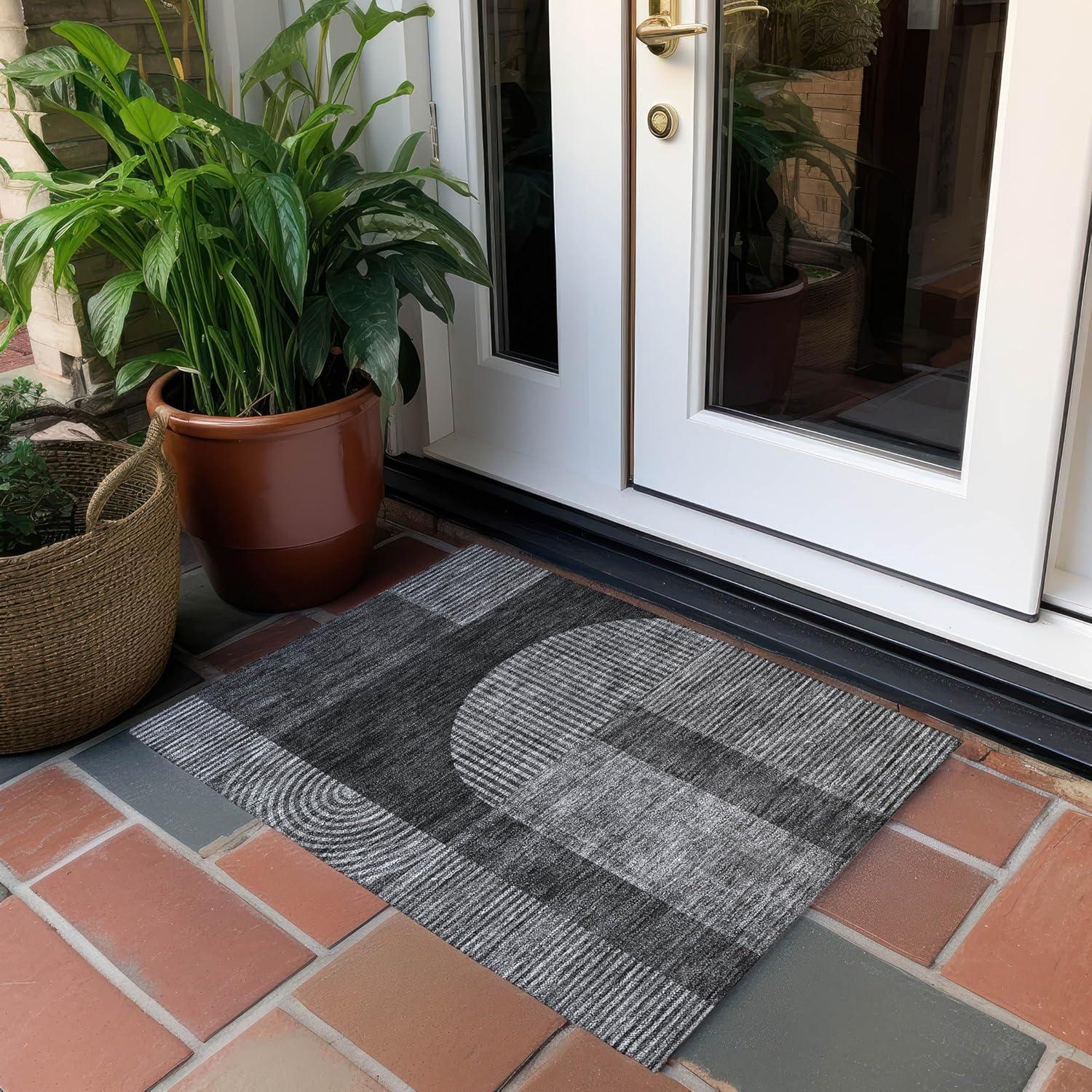 Charcoal Rectangular Synthetic Indoor Outdoor Area Rug 1'8" x 2'6"