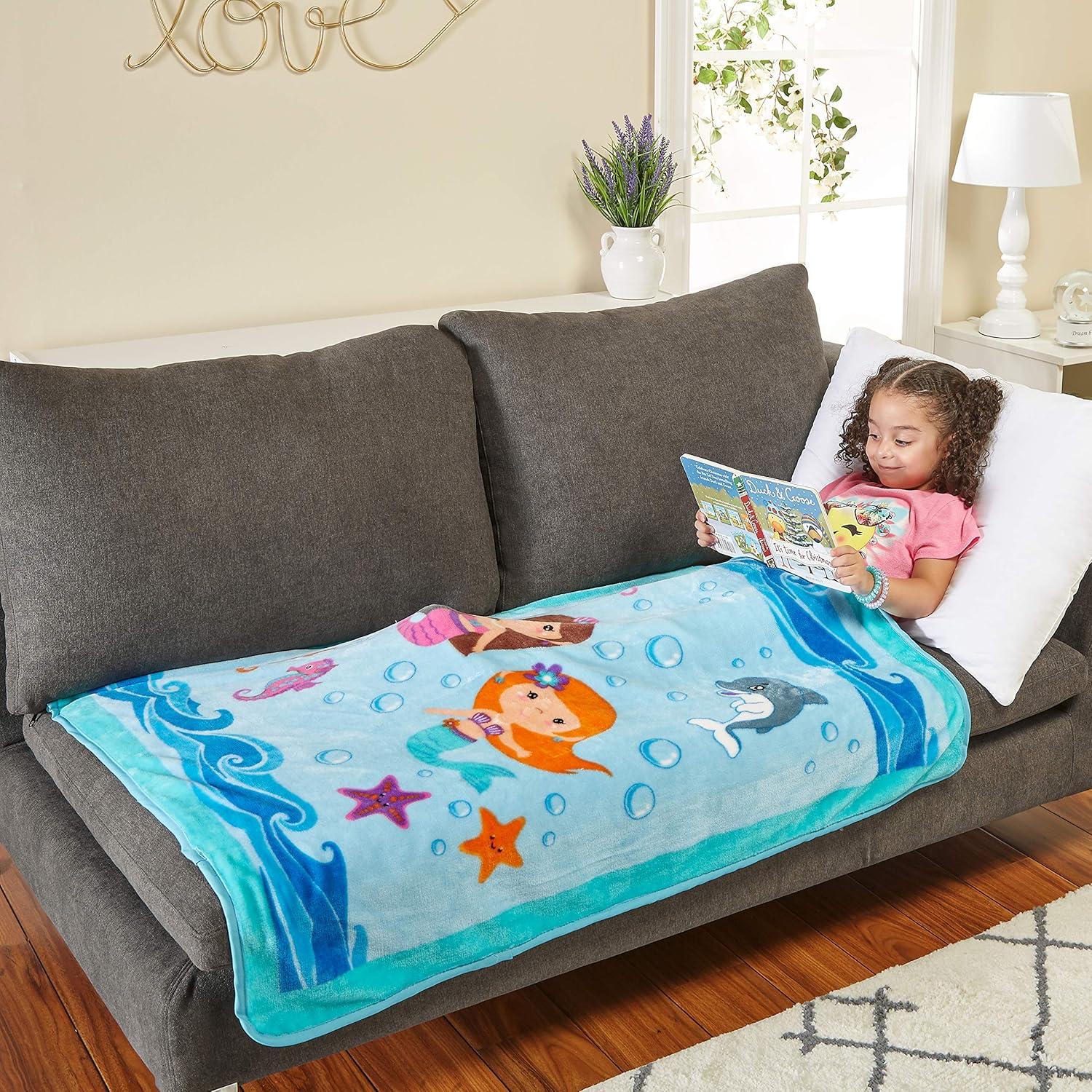 Everyday Kids Toddler Throw Blanket - 30" by 40" - Mermaids Undersea Adventure - Super Soft, Plush, Warm and Comfortable