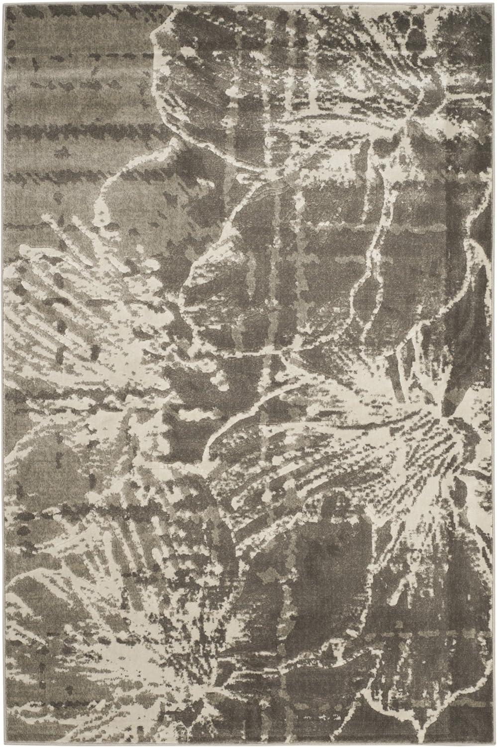 Ivory and Grey Floral Synthetic 3' x 5' Area Rug
