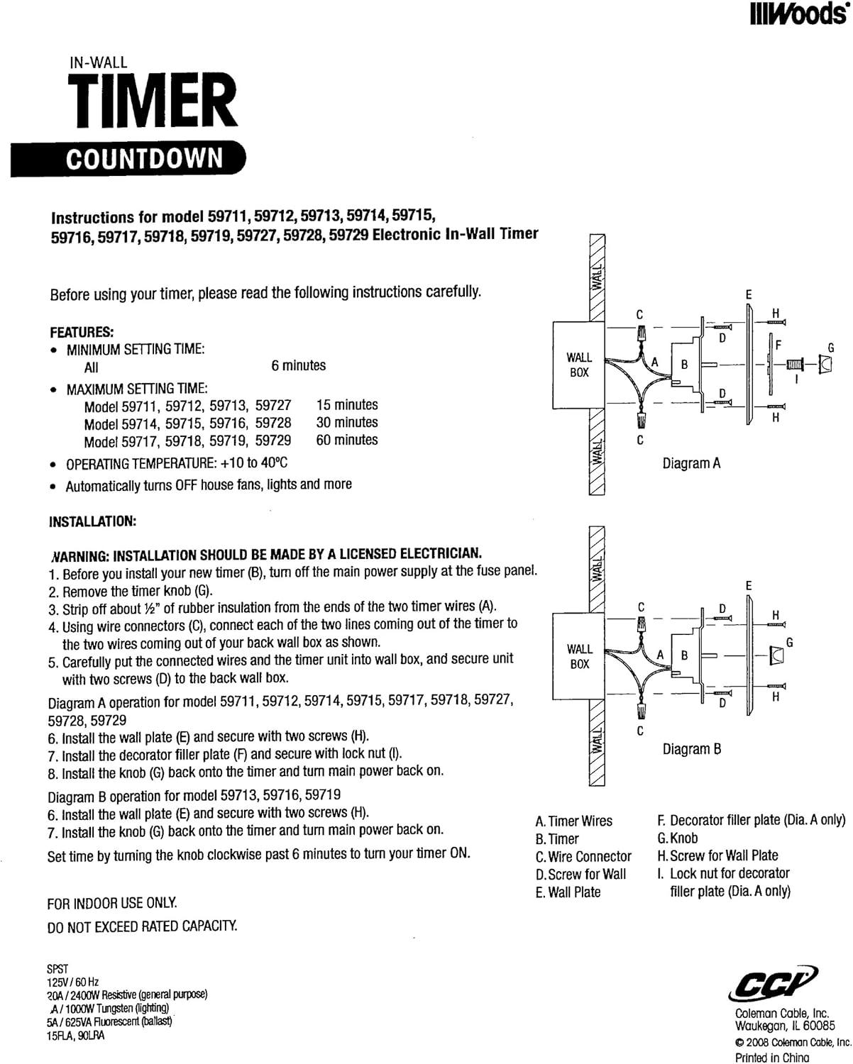 Woods 59719WD 60-Minute Spring Wound Timer with Gray Wall Plate