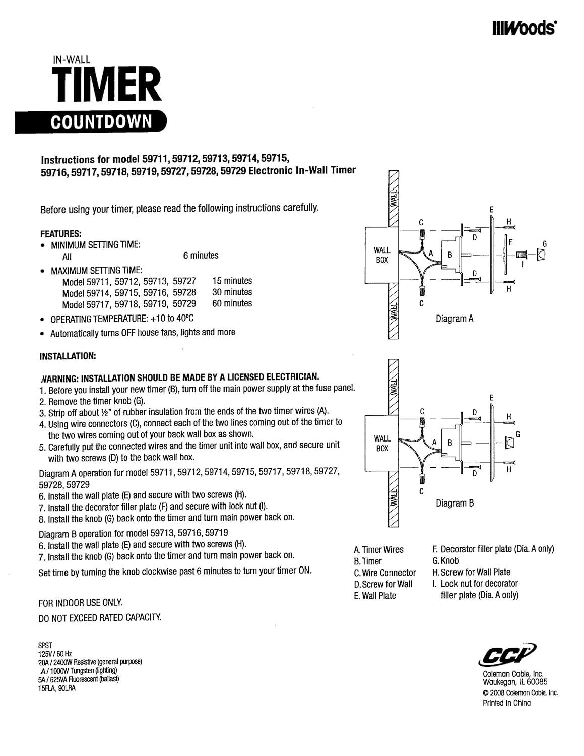 Woods 59719WD 60-Minute Spring Wound Timer with Gray Wall Plate