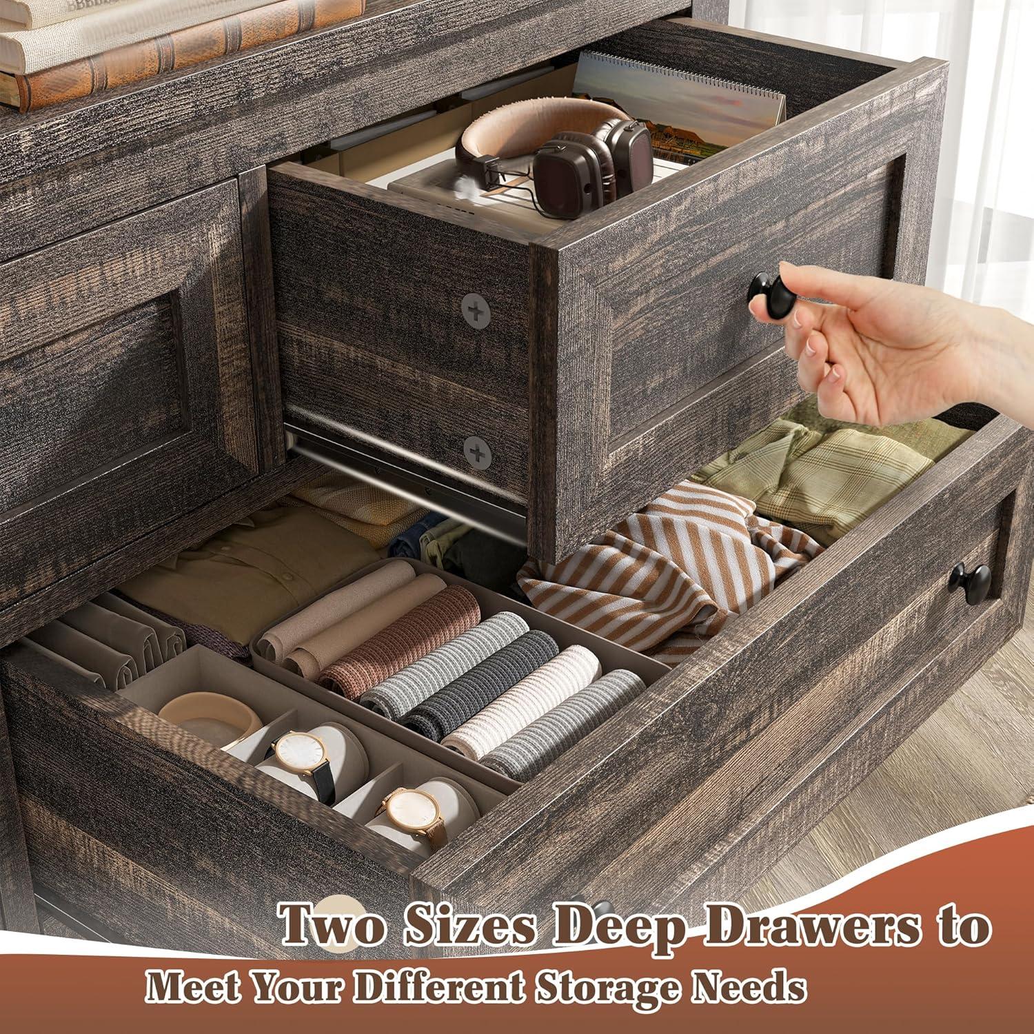 Gracie Oaks Wood Dresser For Bedroom With 7 Drawers, Farmhouse Chest Of Drawers