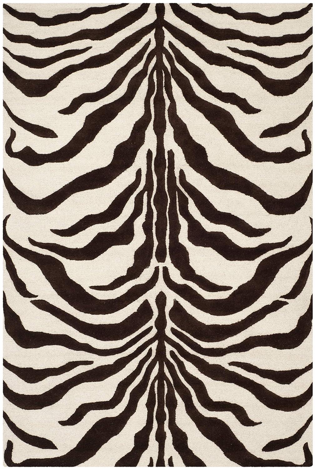 SAFAVIEH Cambridge Leah Animal Stripes Wool Area Rug, Ivory/Brown, 3' x 5'