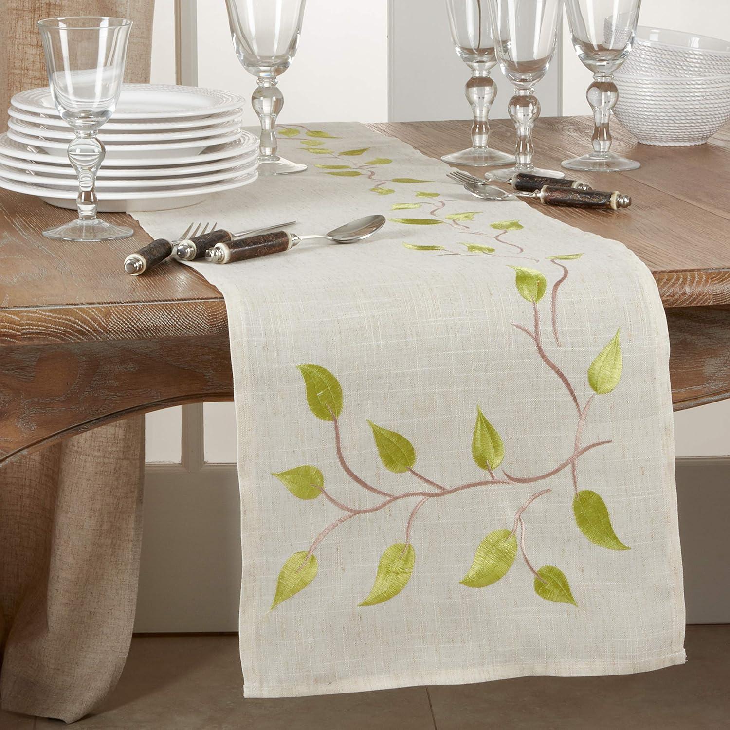 Saro Lifestyle Embroidered Vine Runner, Natural, 16" x 72"