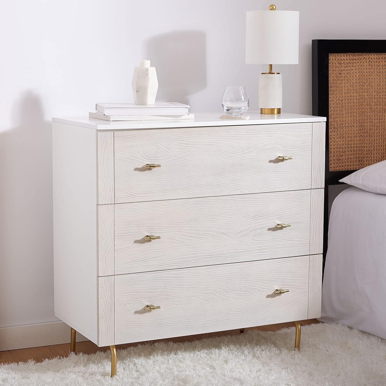 Mid-Century White and Whitewashed 41" Horizontal Dresser with Gold Accents