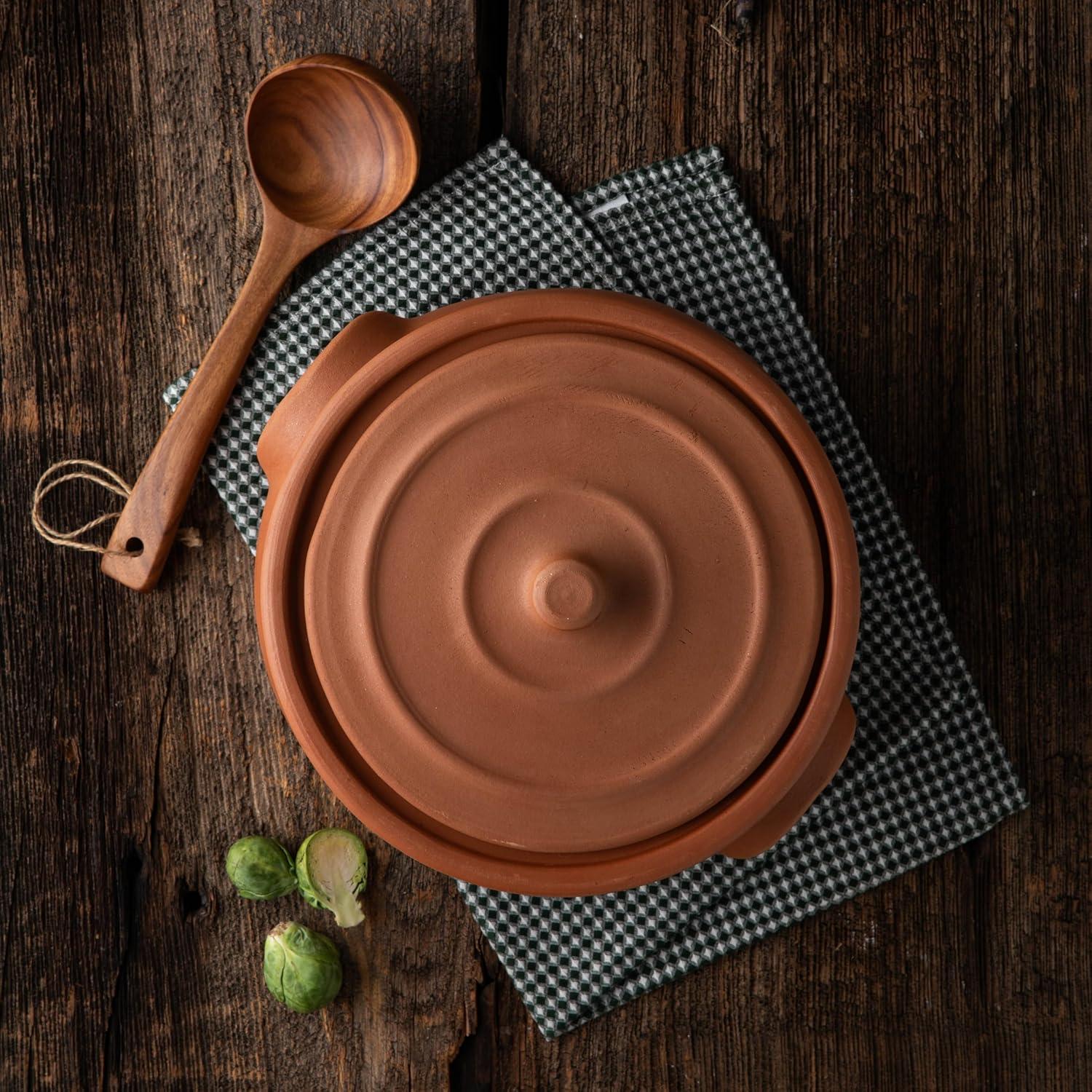 Hakan Handmade Suphan Clay Pot with Lid, Natural Unglazed Earthen Terracotta Pot, Casserole Dish, Rice Cooking, Clay Pot, Terracotta Pan, Korean, Indian, Mexican Dish, Large, 7.6 Quarts (7.2 L)