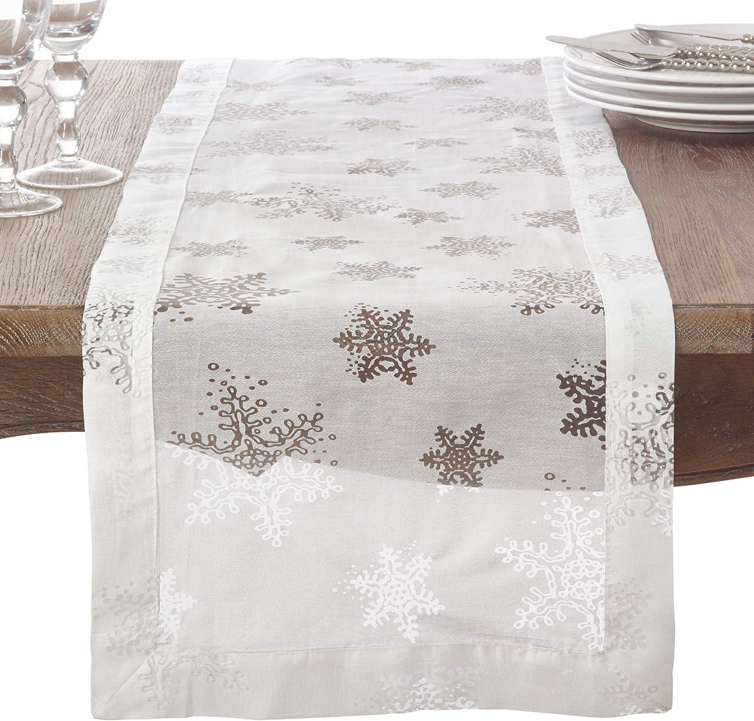 White Snowflakes Table Runner - Saro Lifestyle: Elegant Holiday Decor, Machine Washable, Polyester