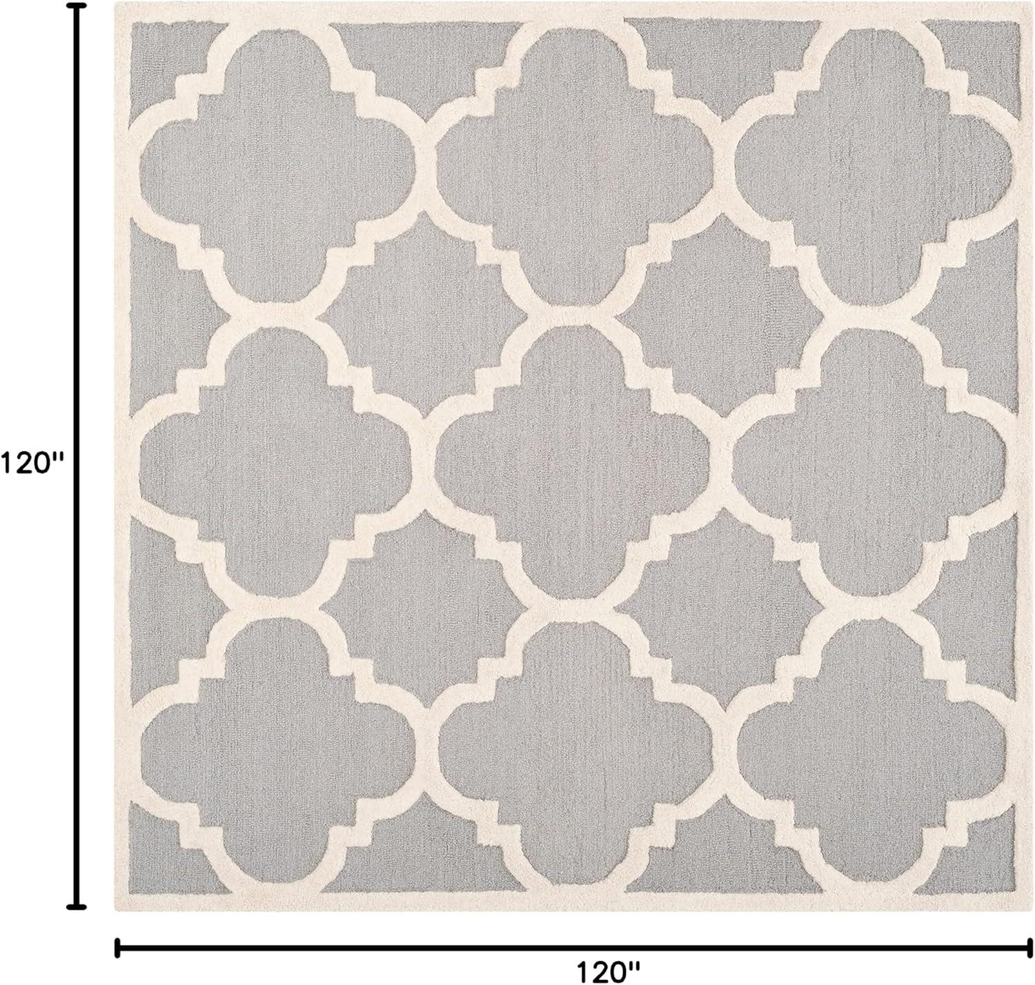 SAFAVIEH Cambridge Justine Geometric Wool Area Rug, Silver/Ivory, 10' x 10' Square
