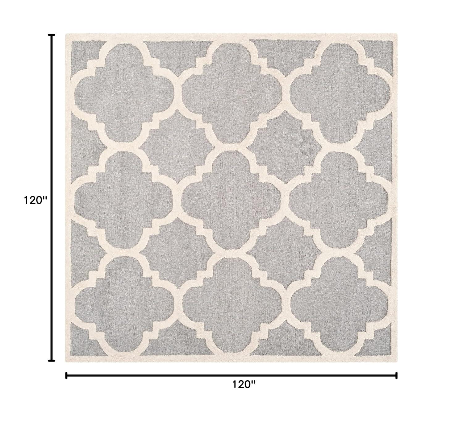 SAFAVIEH Cambridge Justine Geometric Wool Area Rug, Silver/Ivory, 10' x 10' Square